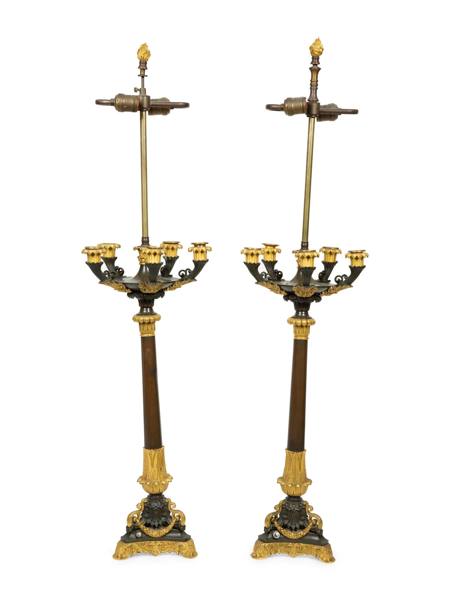 A Pair of Baltic Neoclassical Gilt and Patinated Bronze Candelabrum — 19TH CENTURY