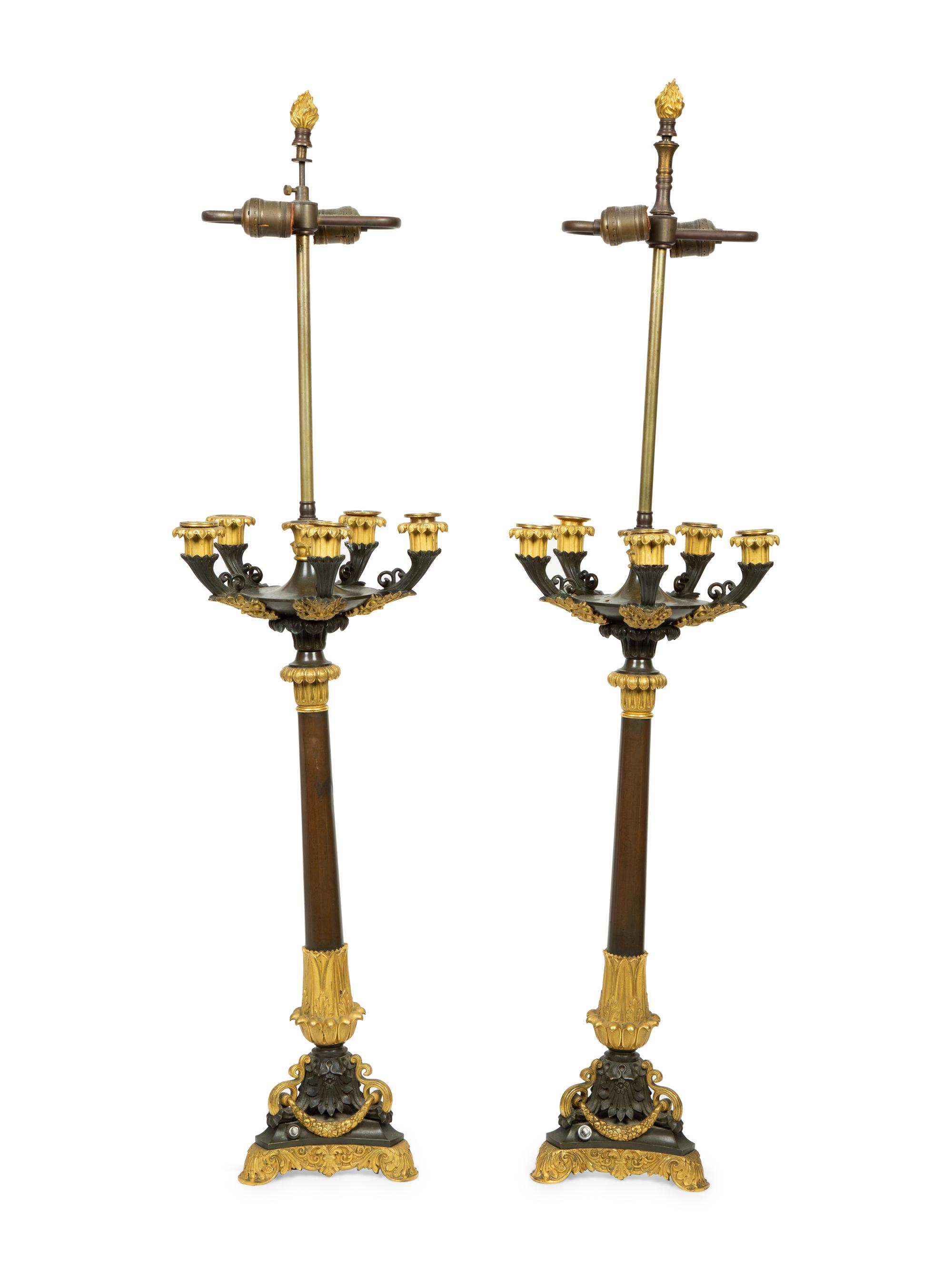 A Pair of Baltic Neoclassical Gilt and Patinated Bronze Candelabrum — 19TH CENTURY