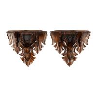 A Pair of Carved Wood Stag Wall Brackets