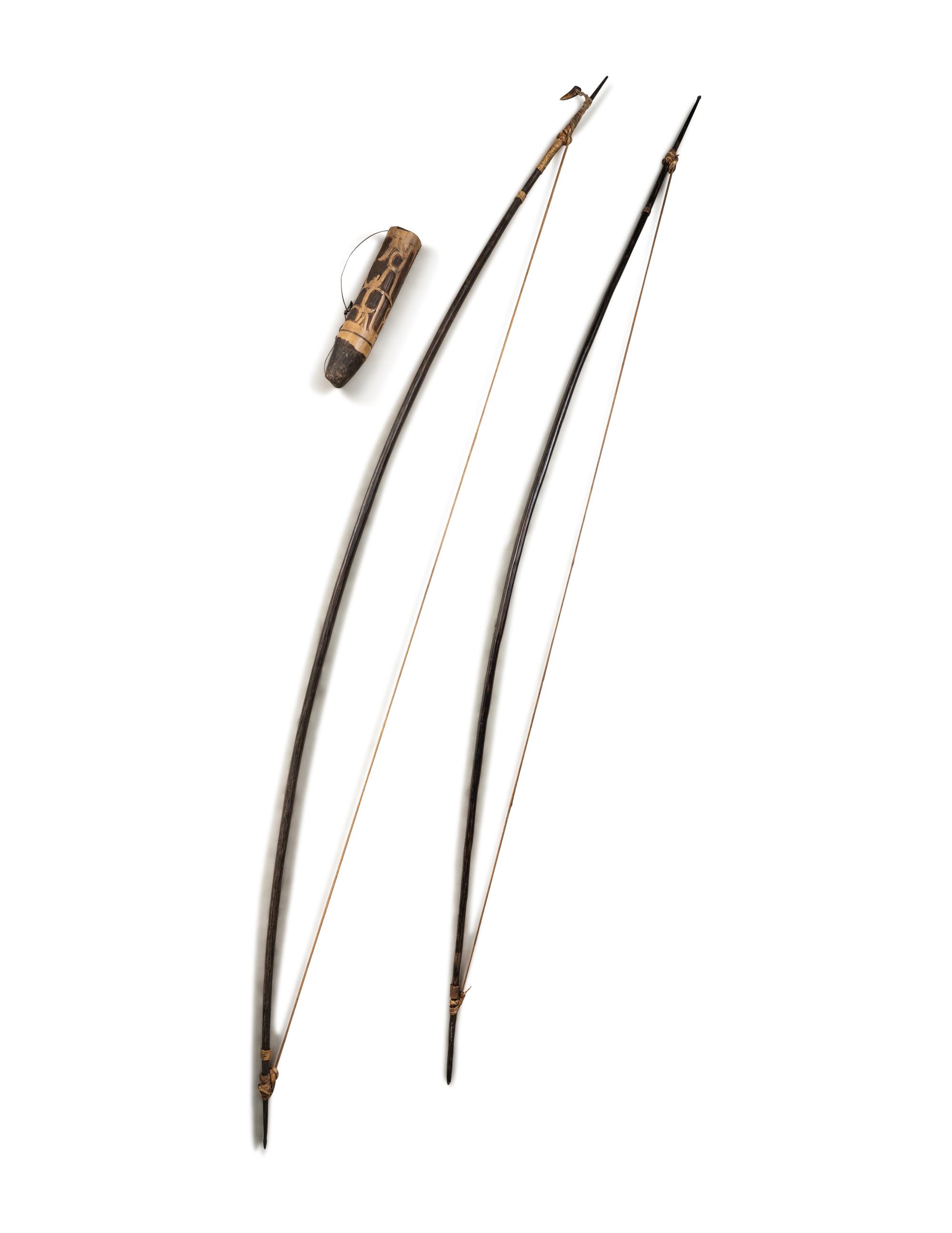 Two Polynesian Bows and a Carved Wood Sheath