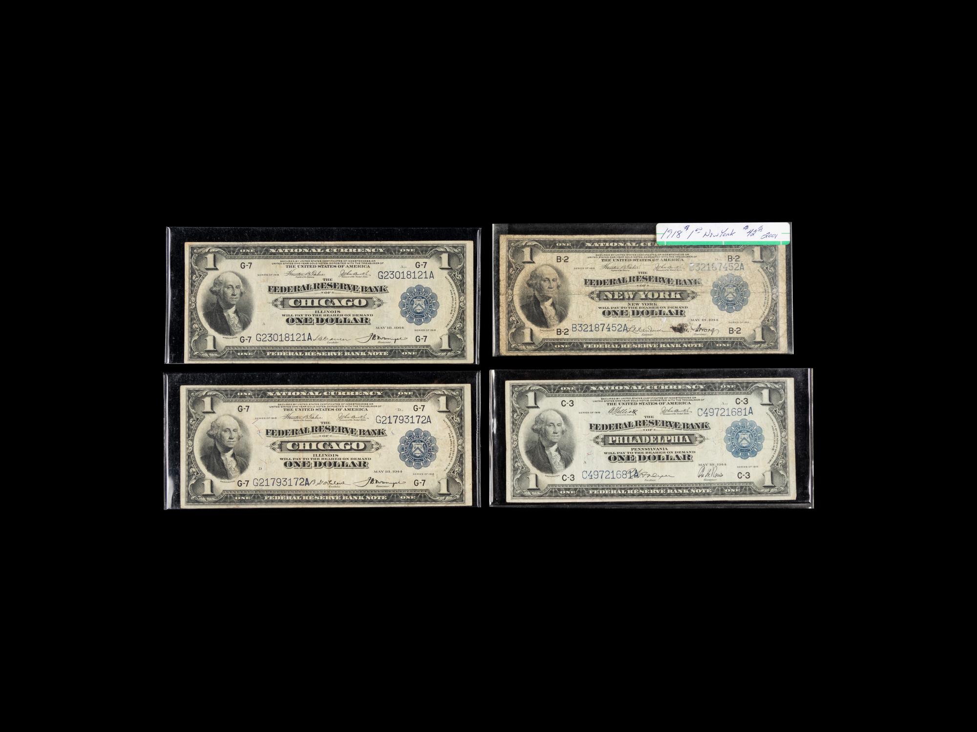 A Group of Four Series 1918 FRBN $1 Notes