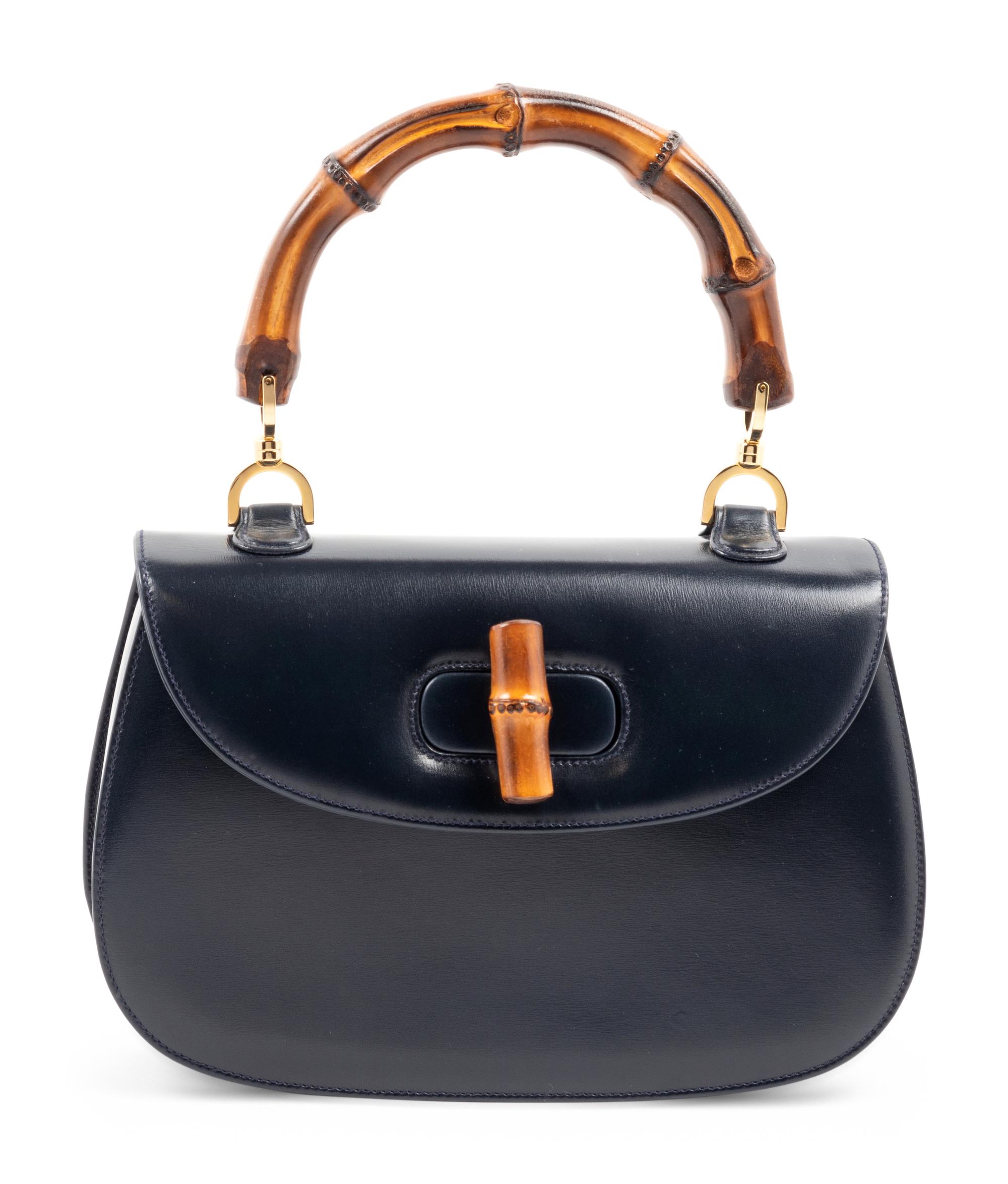 Gucci Blue Leather Handbag with Bamboo Handle