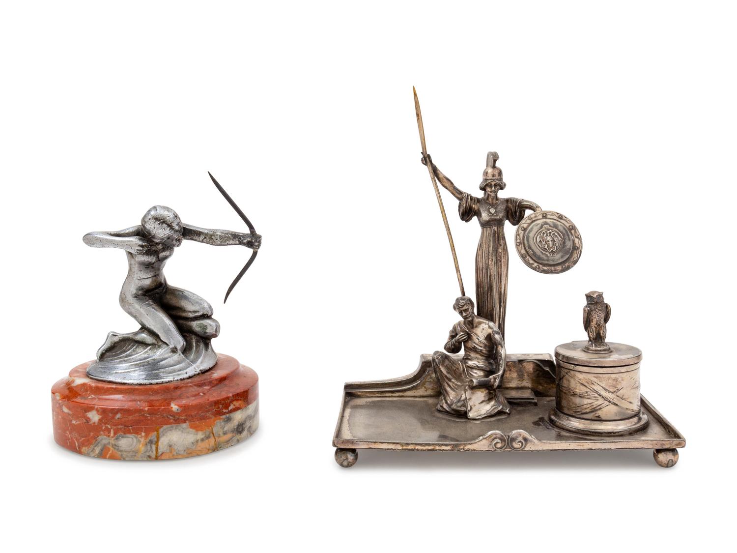 Two Silvered Metal Figural Articles