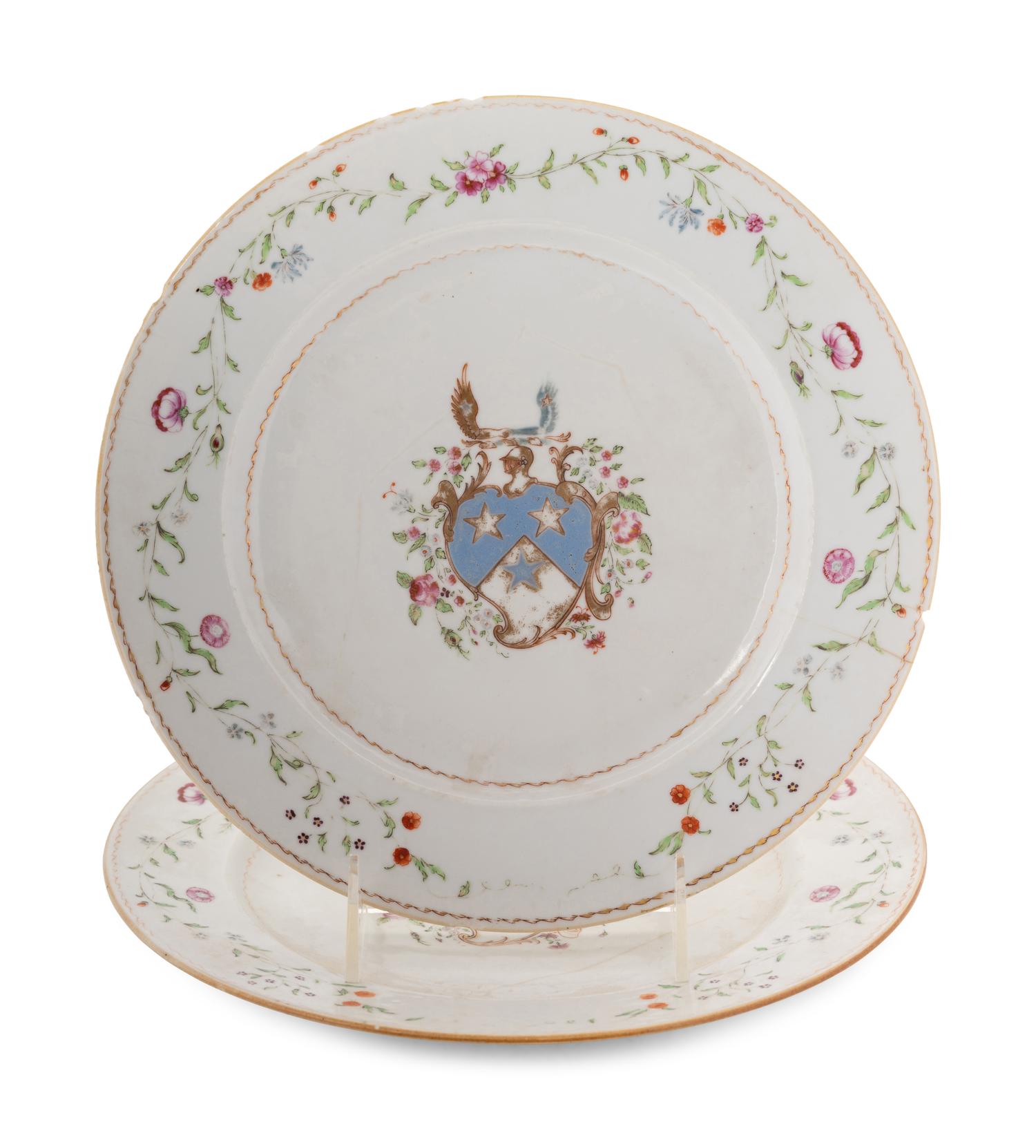 Two Chinese Export Armorial Porcelain Plates