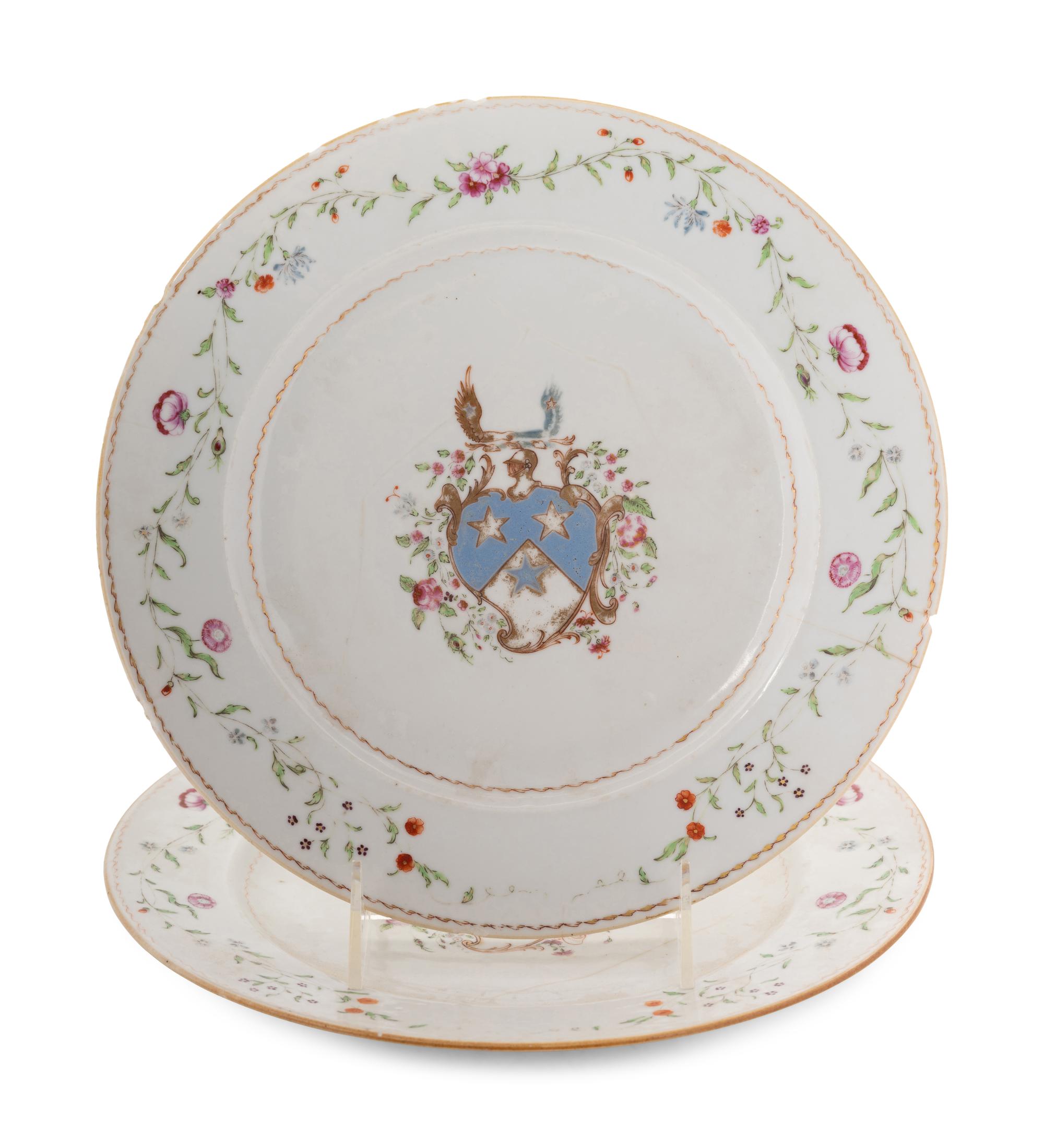 Two Chinese Export Armorial Porcelain Plates