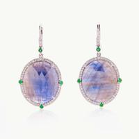 A Pair of 18K White Gold, Sapphire, Tsavorite, and Diamond Earrings