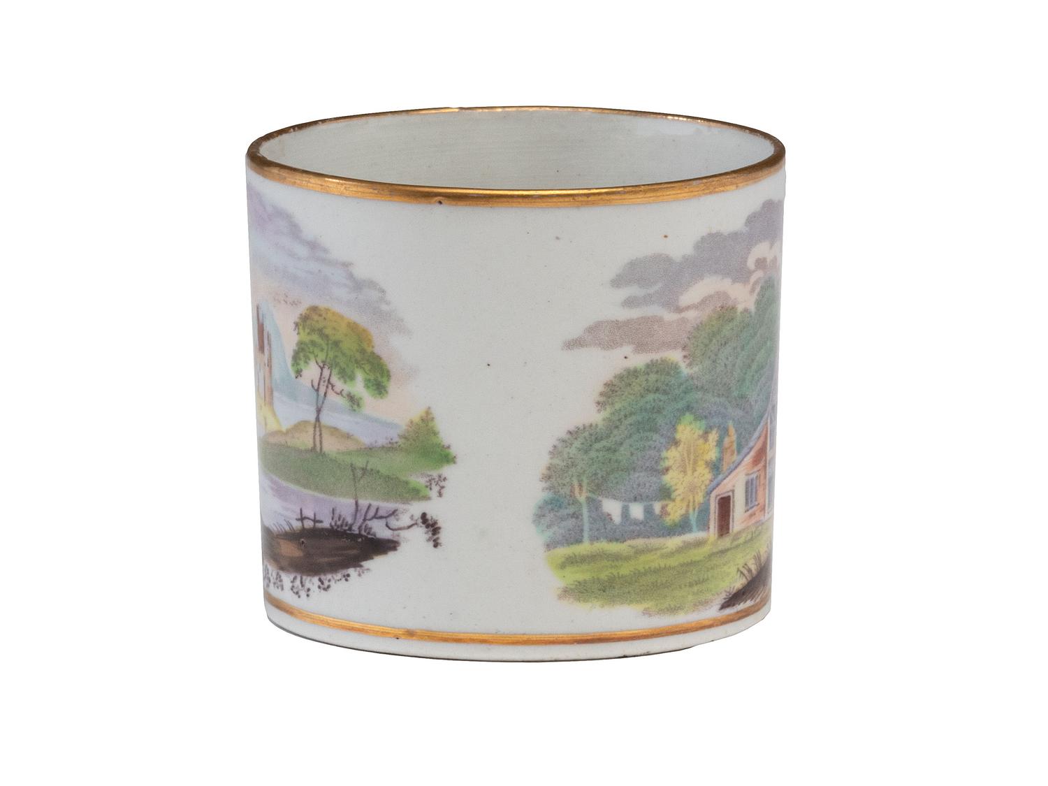 Four Painted Porcelain Articles and a Transferware Plate