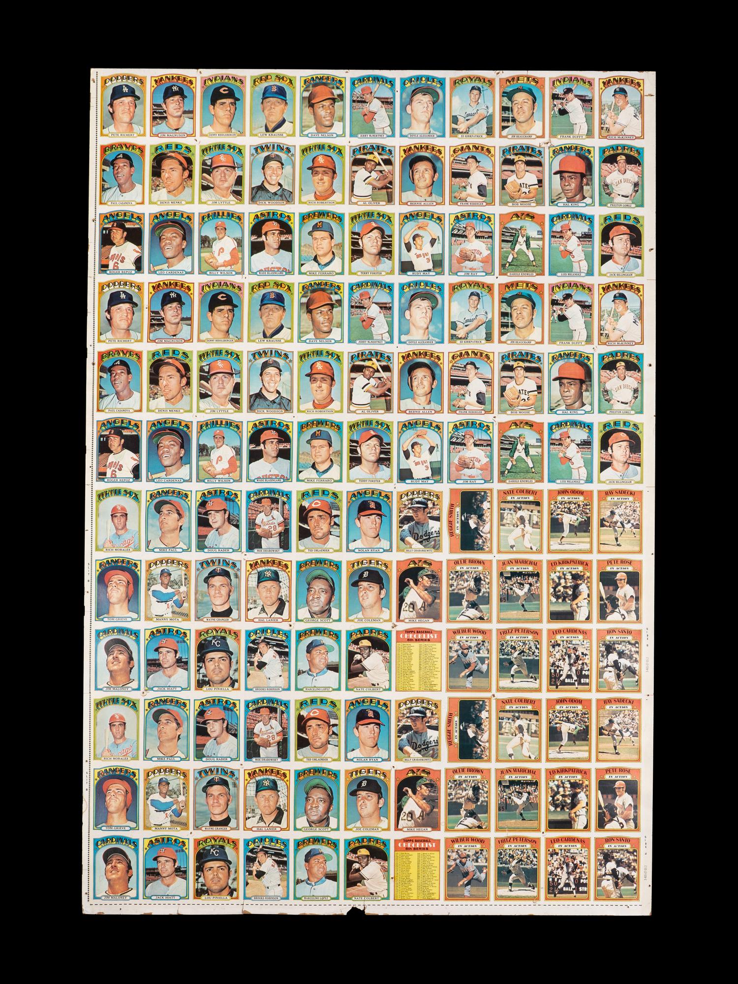 An Uncut Sheet of 1972 Topps Baseball Cards Featuring Nolan Ryan