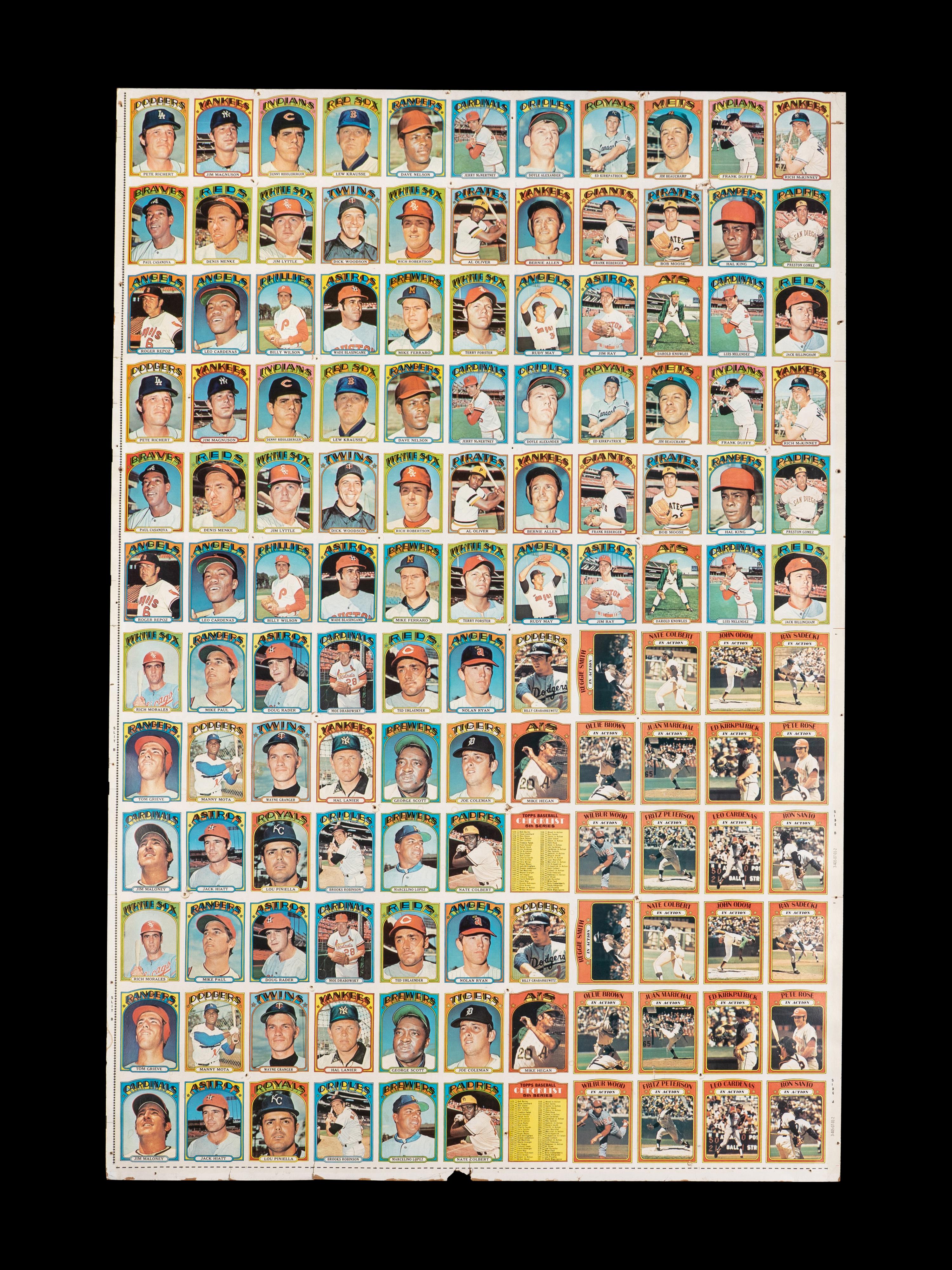 An Uncut Sheet of 1972 Topps Baseball Cards Featuring Nolan Ryan