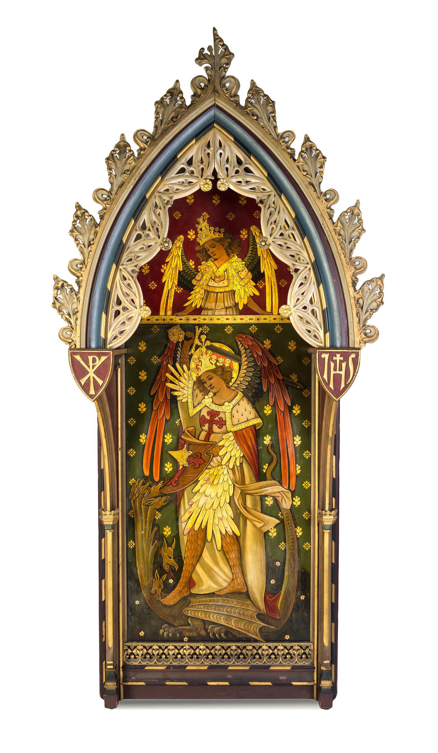 A Gothic Style Painted Altar Panel, BRITISH, 19TH CENTURY, Height 92 x width 41 3/4 inches. — BRITISH, 19TH CENTURY,