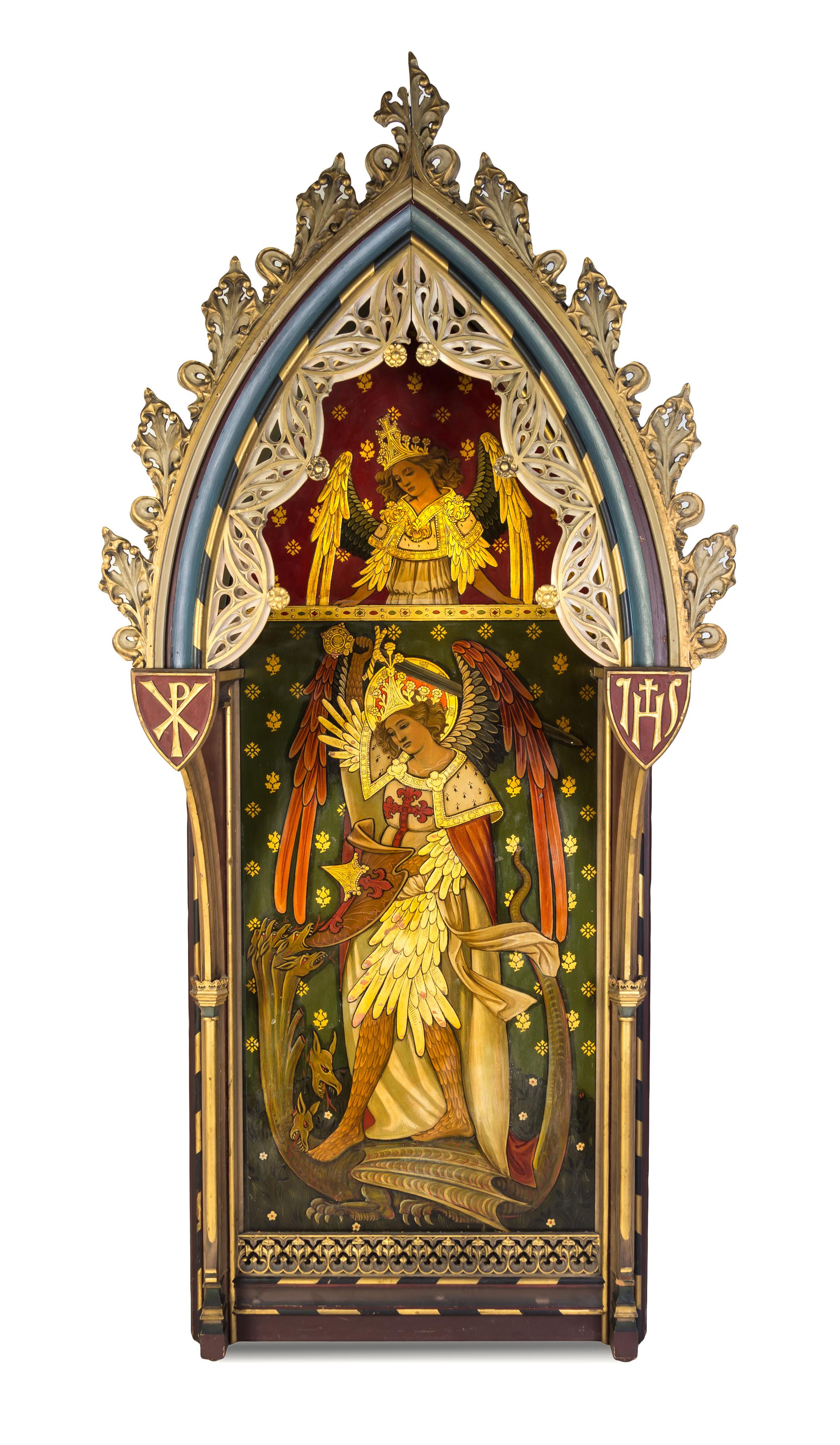 A Gothic Style Painted Altar Panel, BRITISH, 19TH CENTURY, Height 92 x width 41 3/4 inches. — BRITISH, 19TH CENTURY,
