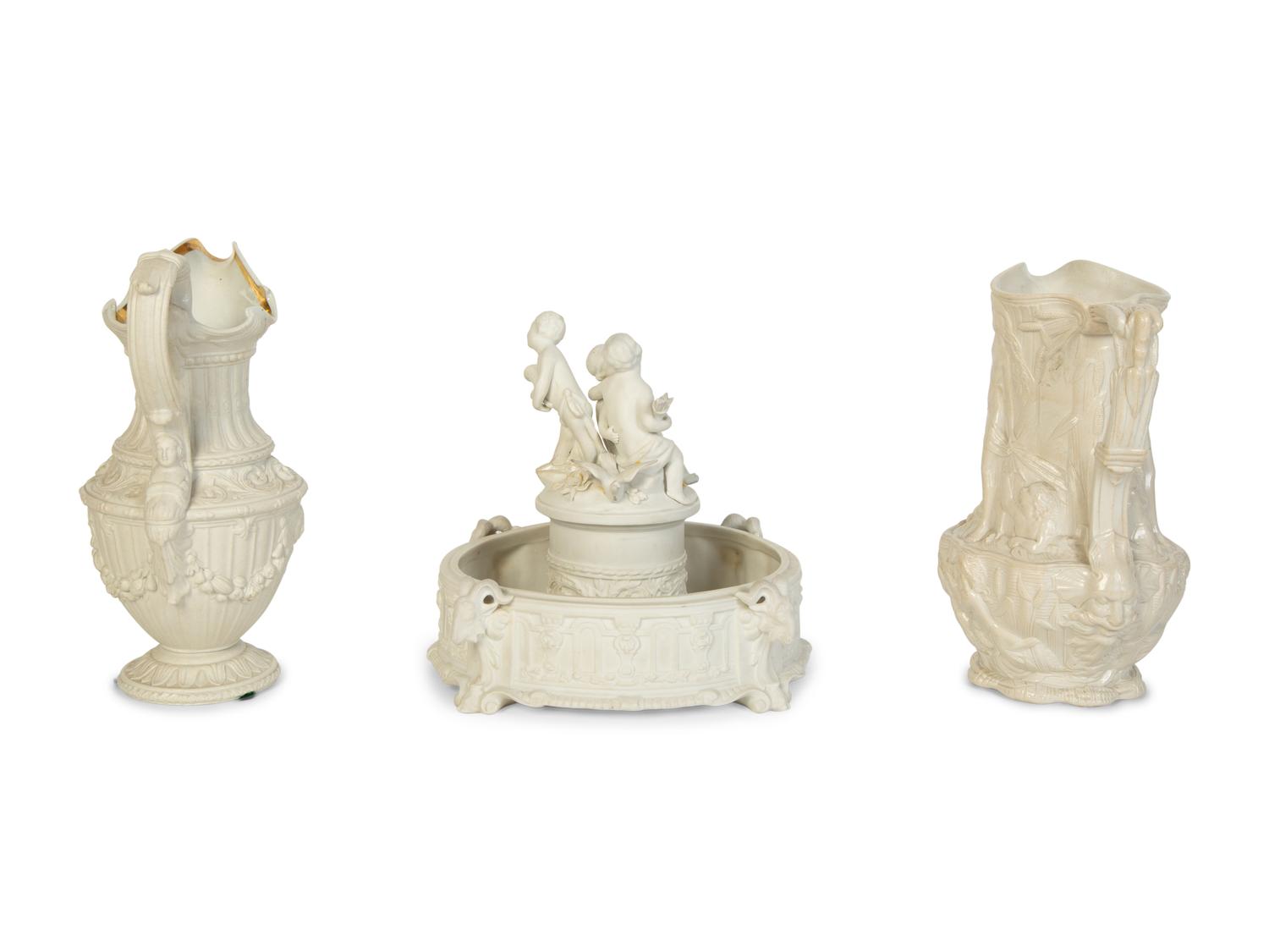 Three Bisque Porcelain Table Articles