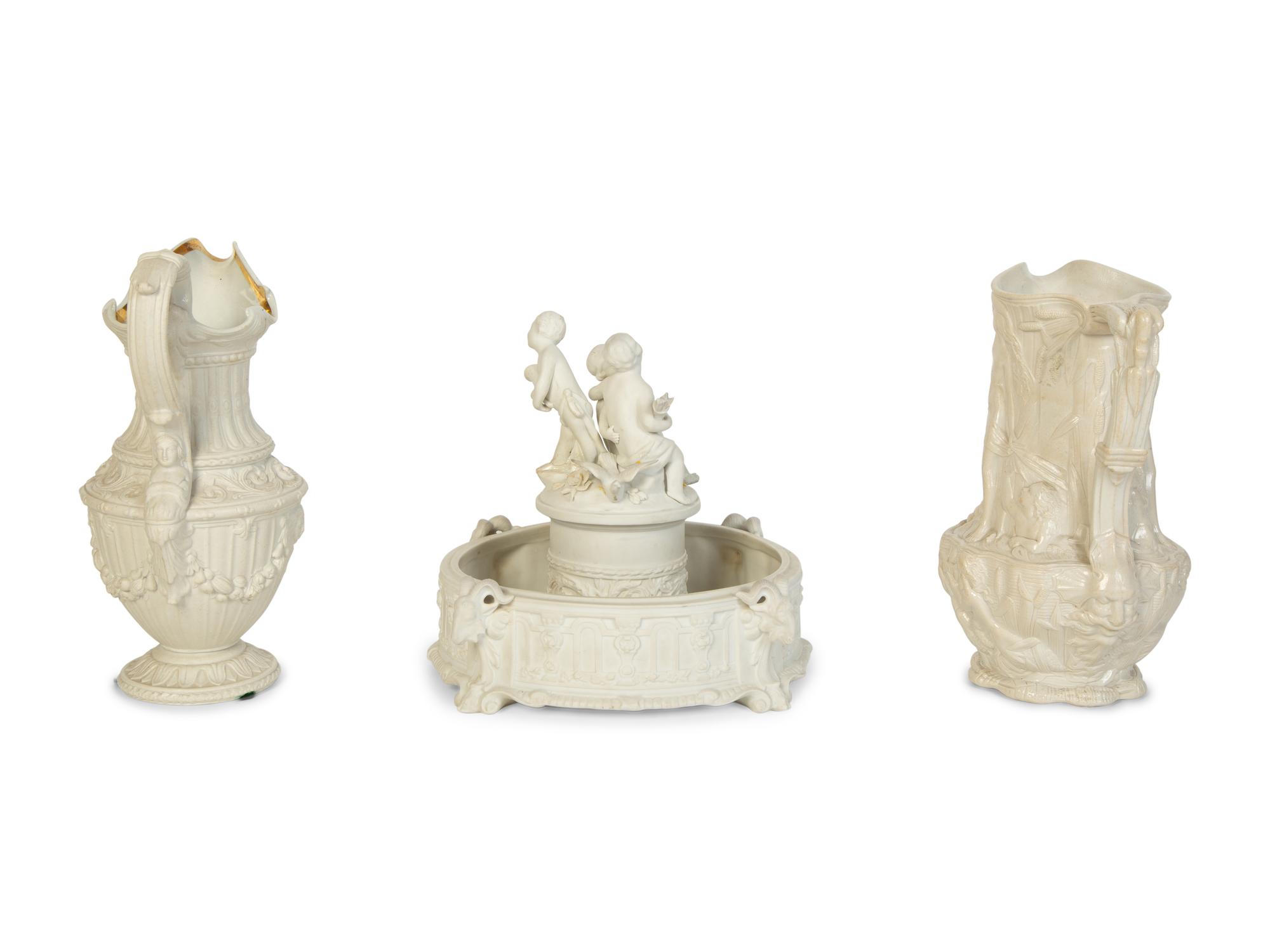 Three Bisque Porcelain Table Articles
