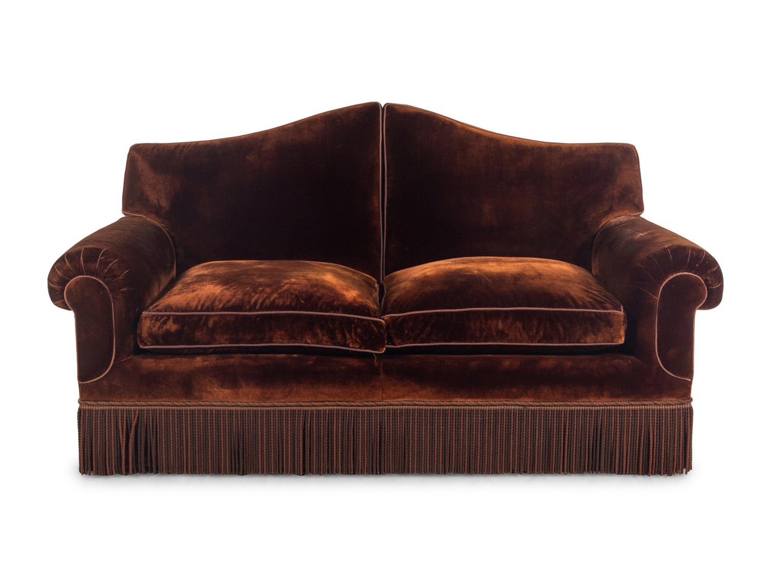 A Custom Two-Seat Sofa with Silk Velvet Upholstery