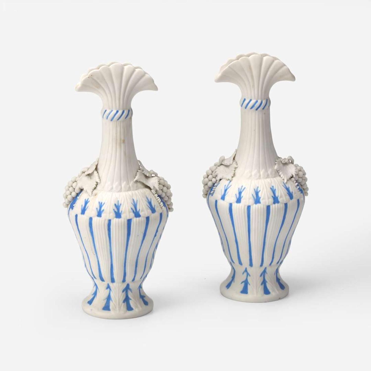 A pair of Parian blue and white porcelain vases Attributed to Bennington, VT, 1830-1870