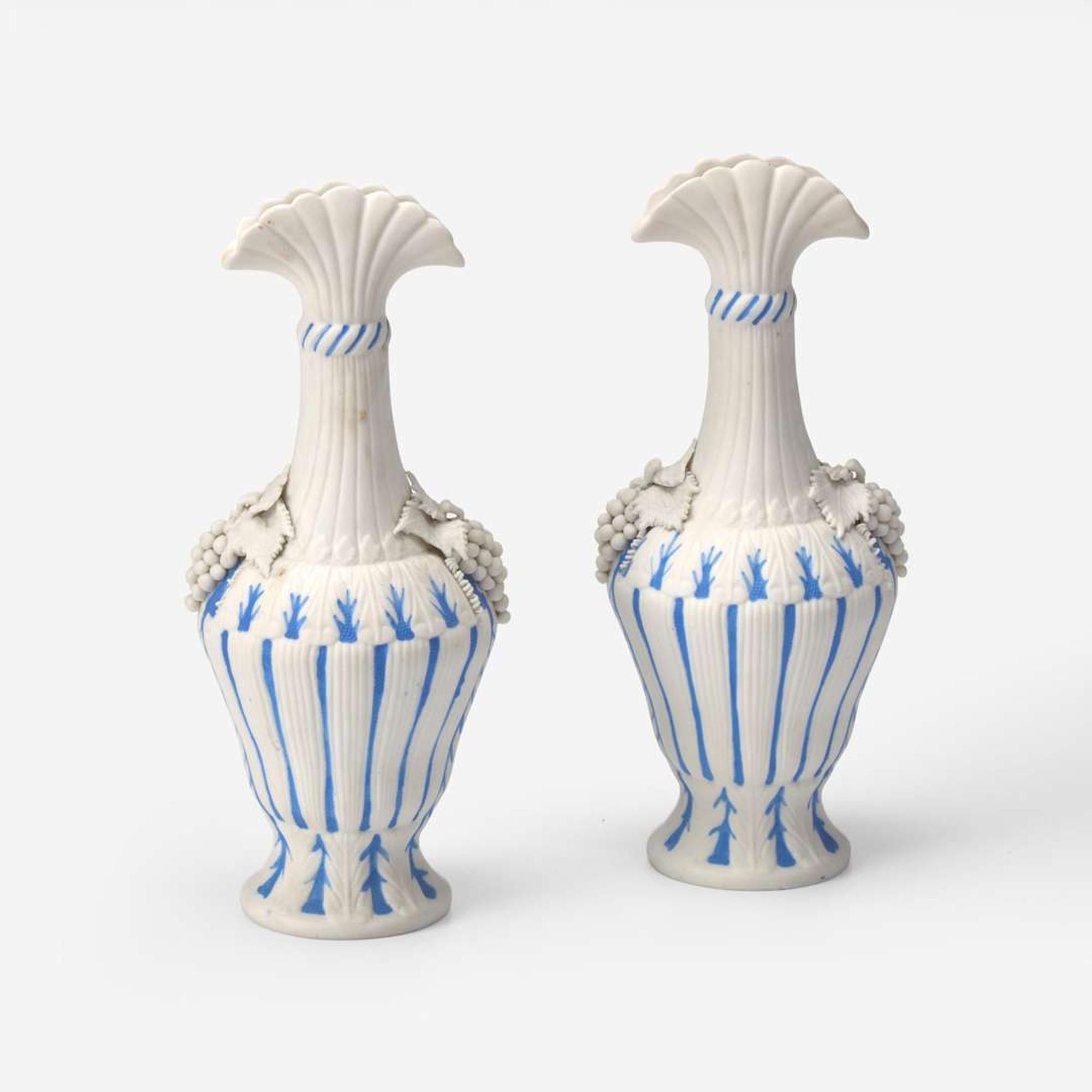 A pair of Parian blue and white porcelain vases Attributed to Bennington, VT, 1830-1870