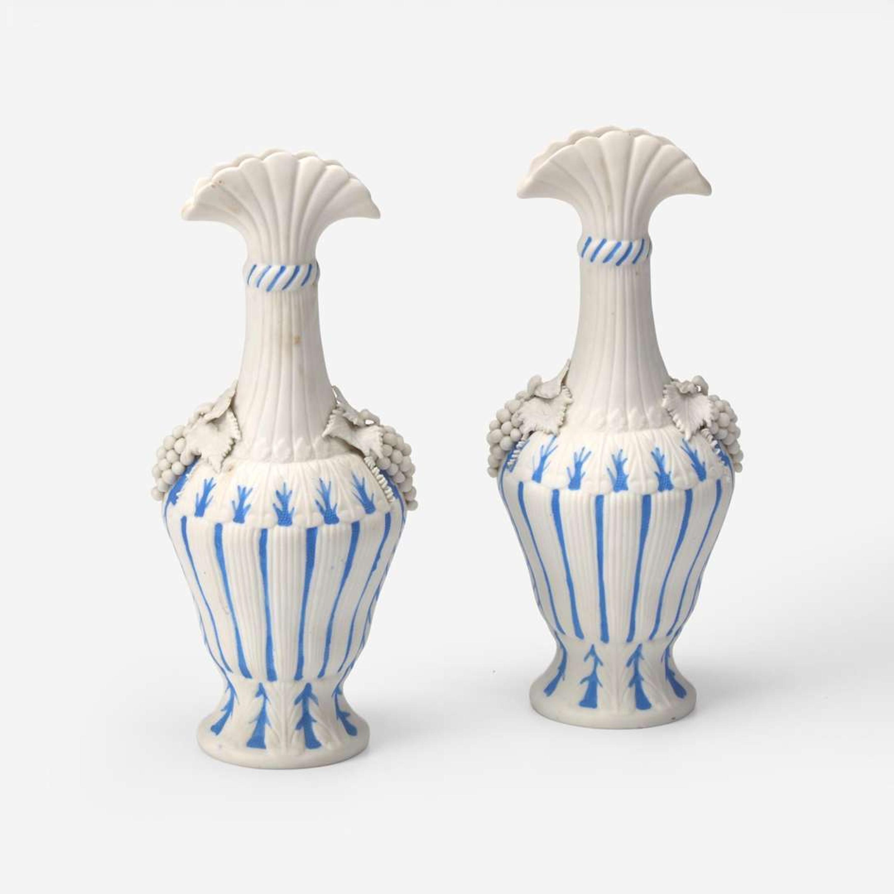 A pair of Parian blue and white porcelain vases Attributed to Bennington, VT, 1830-1870