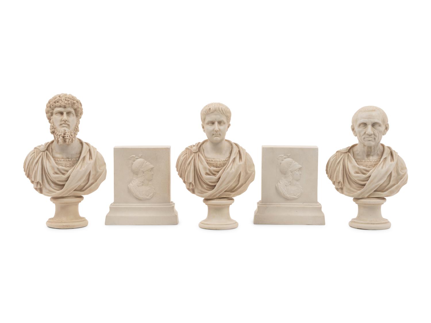 Three Composition Busts and a Pair of Bookends