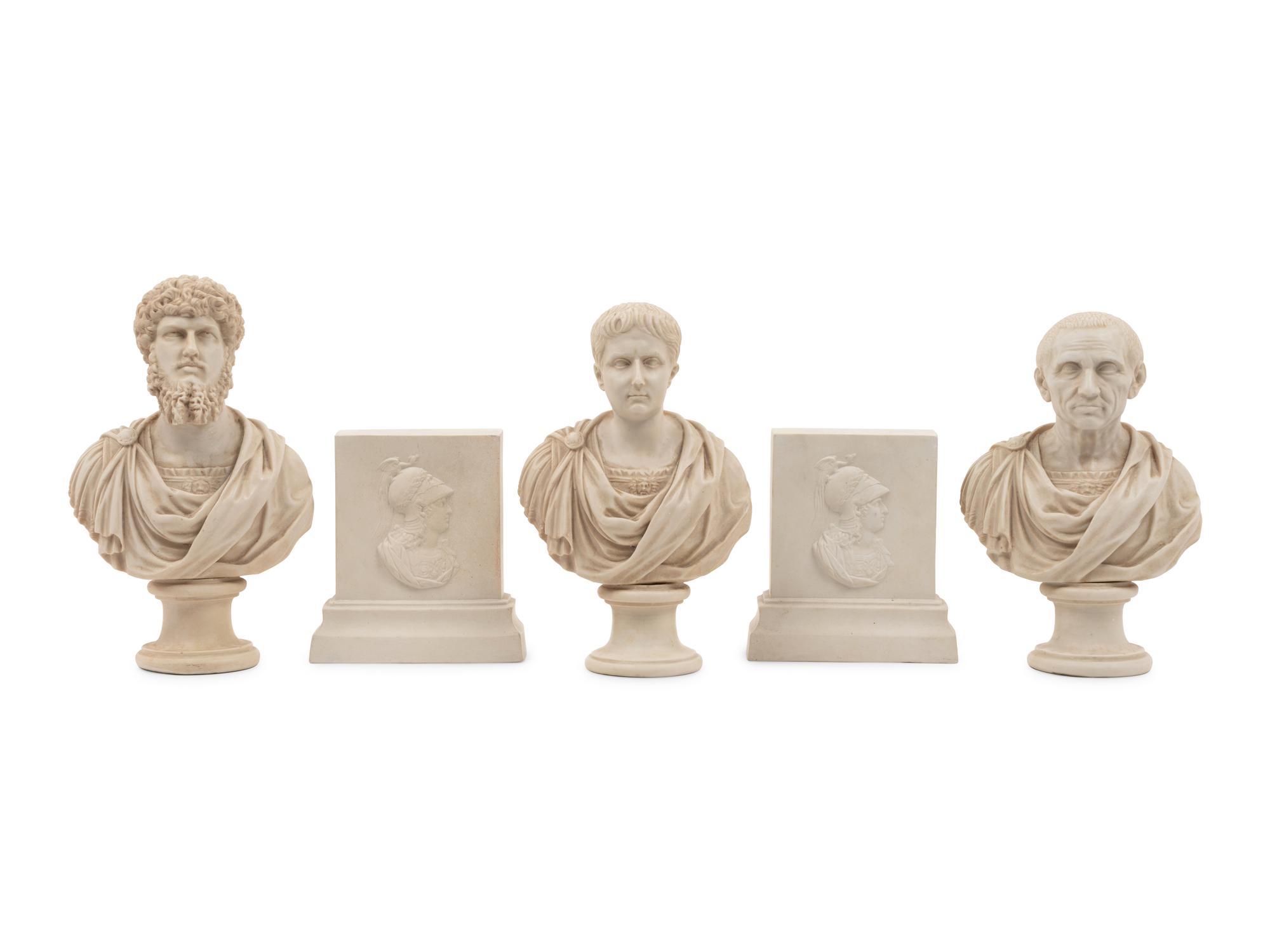 Three Composition Busts and a Pair of Bookends