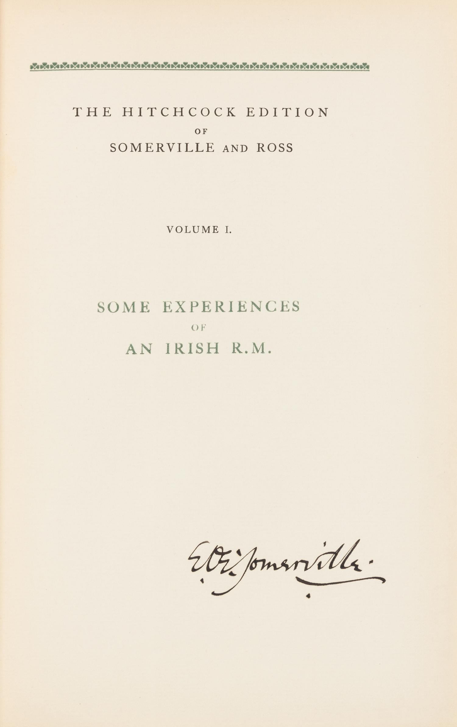 SOMERVILLE, Edith and Martin [Violet Florence] ROSS. Sporting Works New York: Privately Printed by The Derrydale Press, 1927.