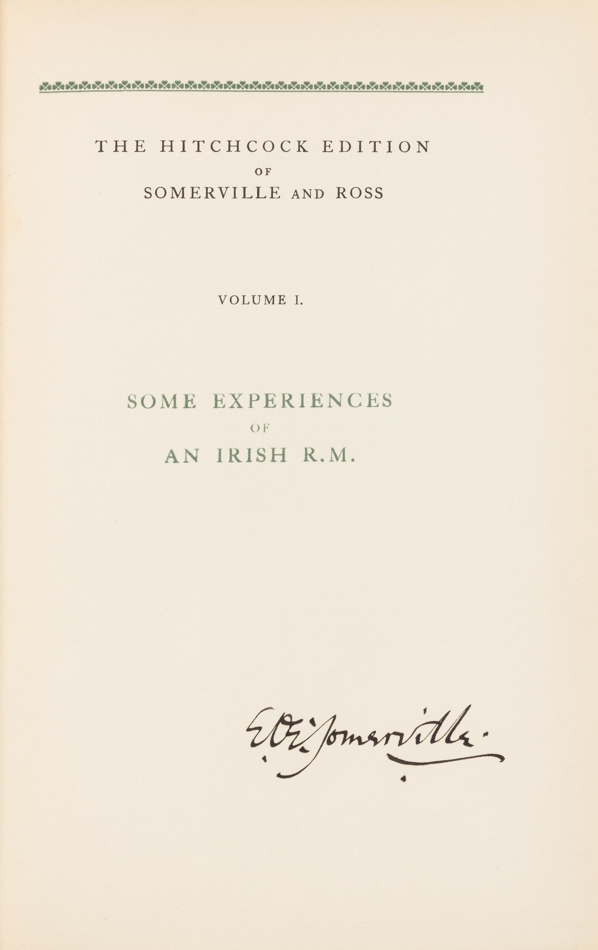 SOMERVILLE, Edith and Martin [Violet Florence] ROSS. Sporting Works New York: Privately Printed by The Derrydale Press, 1927.