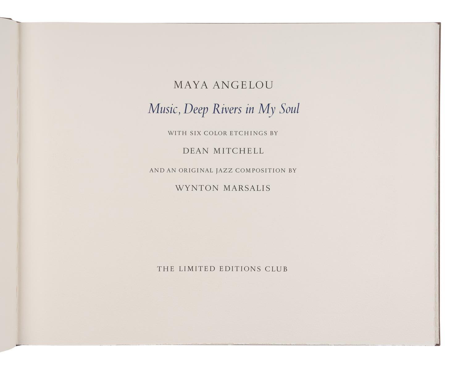 [LIMITED EDITIONS CLUB]. MITCHELL, Dean (b. 1957), illustrator. -- MARSALIS, Wynton (b. 1961), composer. -- ANGELOU, Maya (1928-2014). Music, Deep Rivers in My Soul. New York: The Limited Editions Club, 2003.