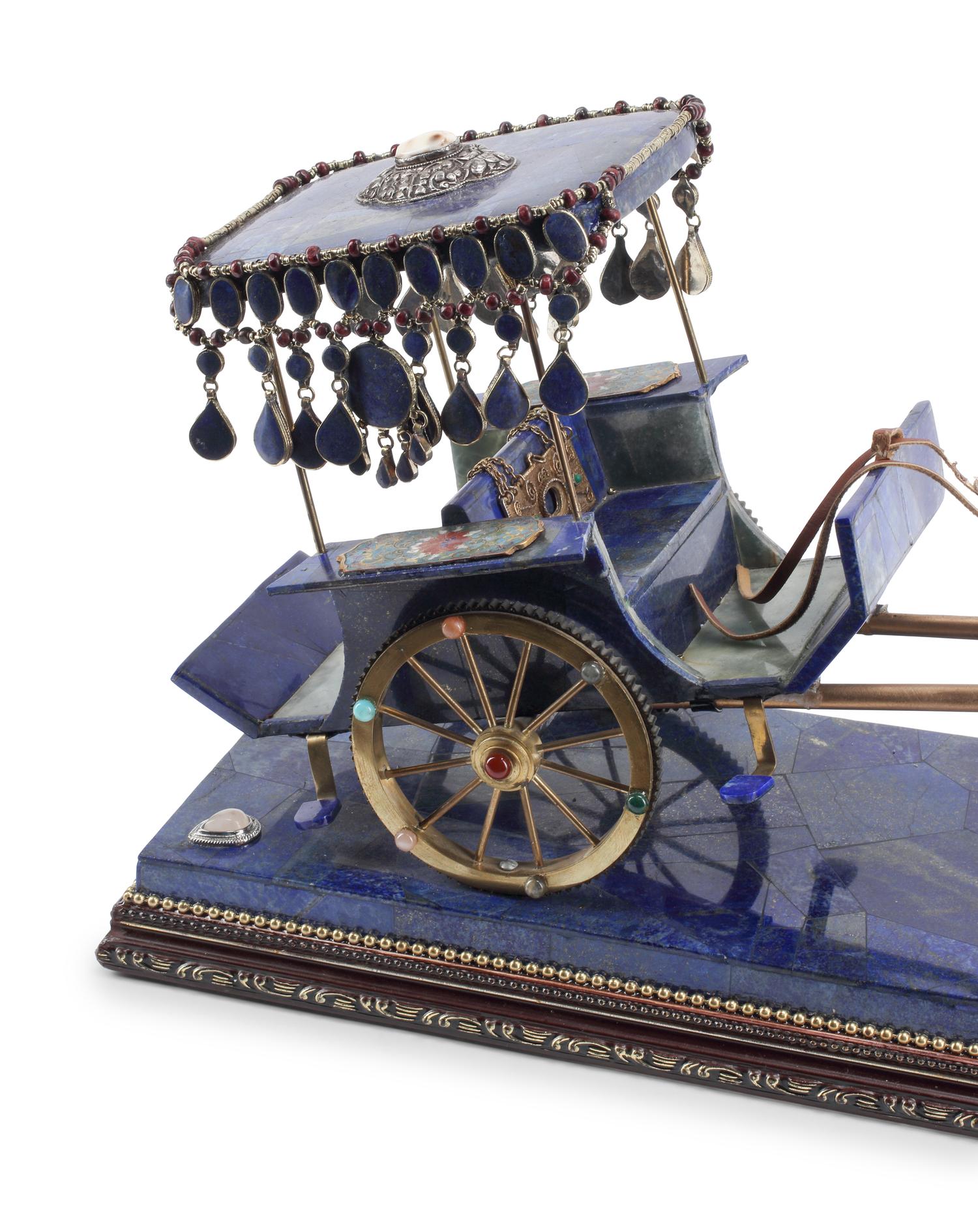 A Jeweled Lapis Lazuli Model of a Chariot and Horse