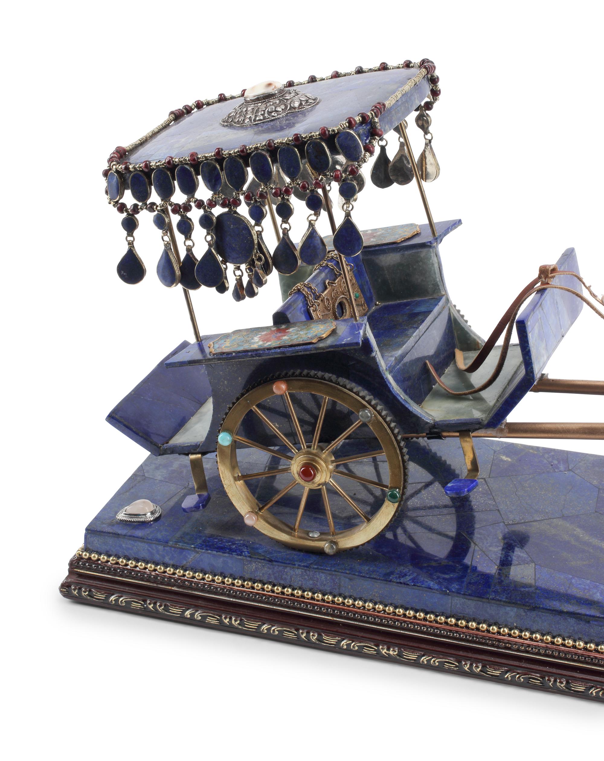A Jeweled Lapis Lazuli Model of a Chariot and Horse