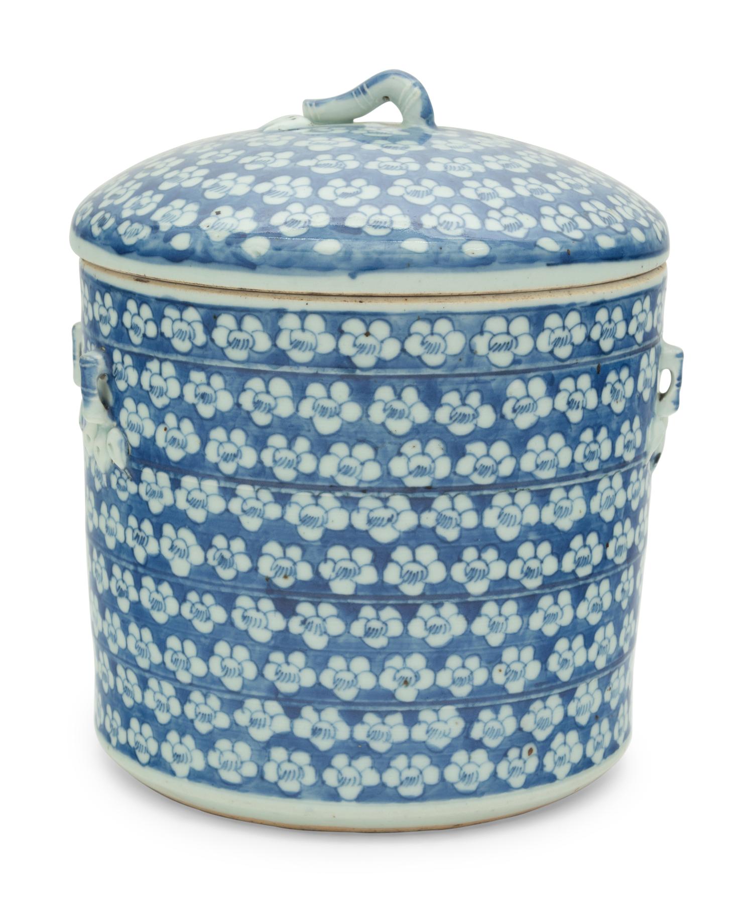 A Chinese Blue and White Cylindrical Jar and Cover