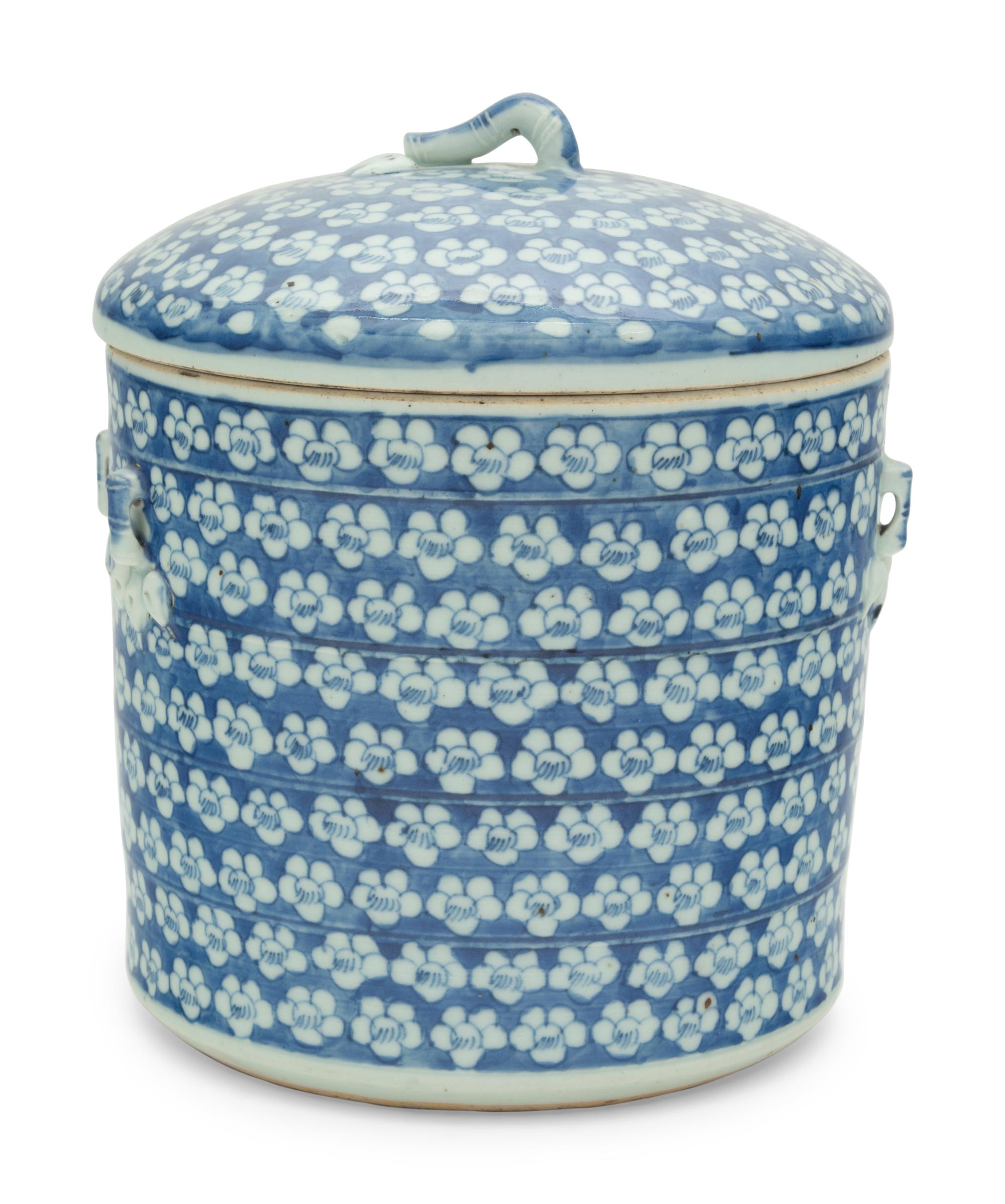 A Chinese Blue and White Cylindrical Jar and Cover