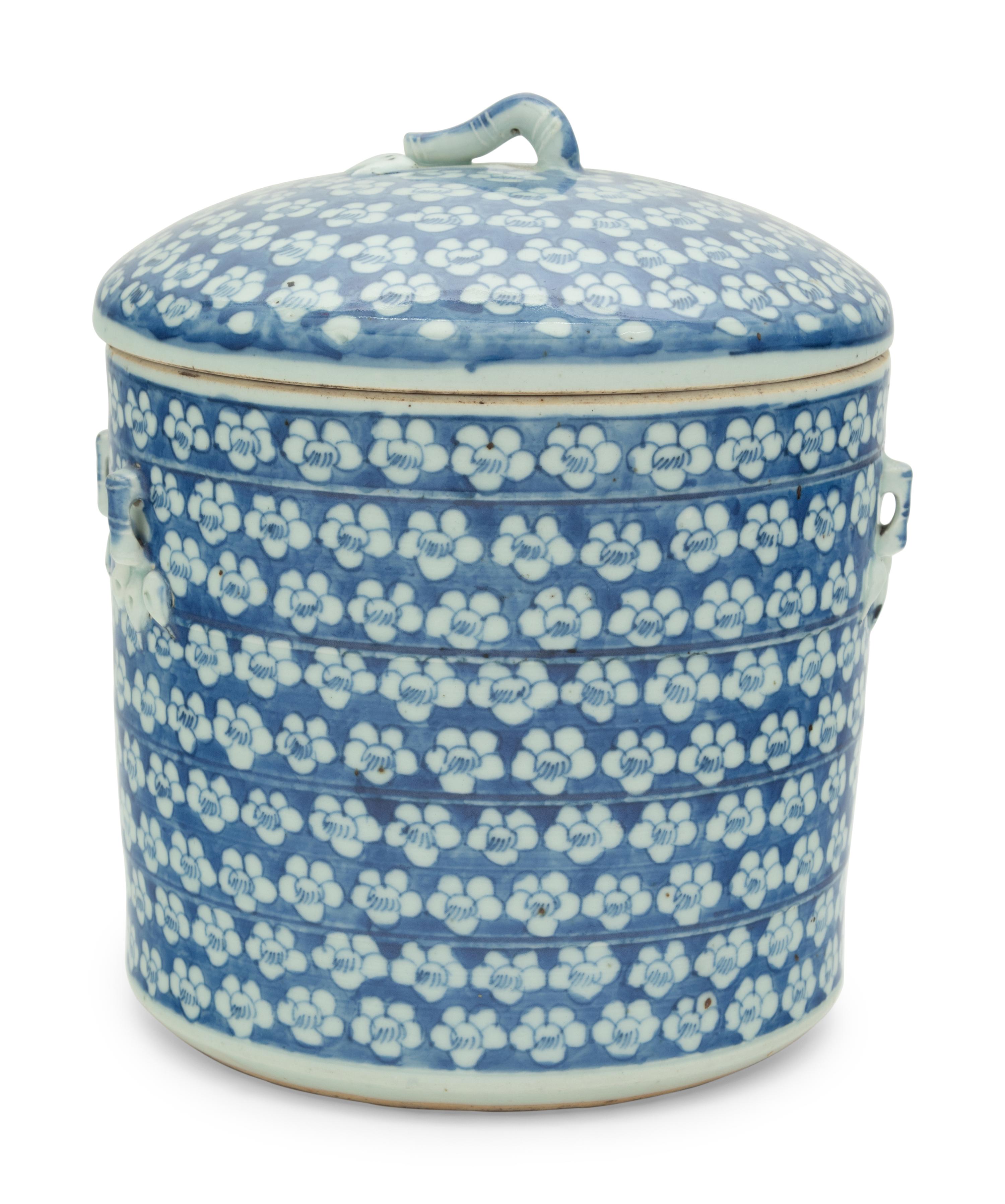 A Chinese Blue and White Cylindrical Jar and Cover