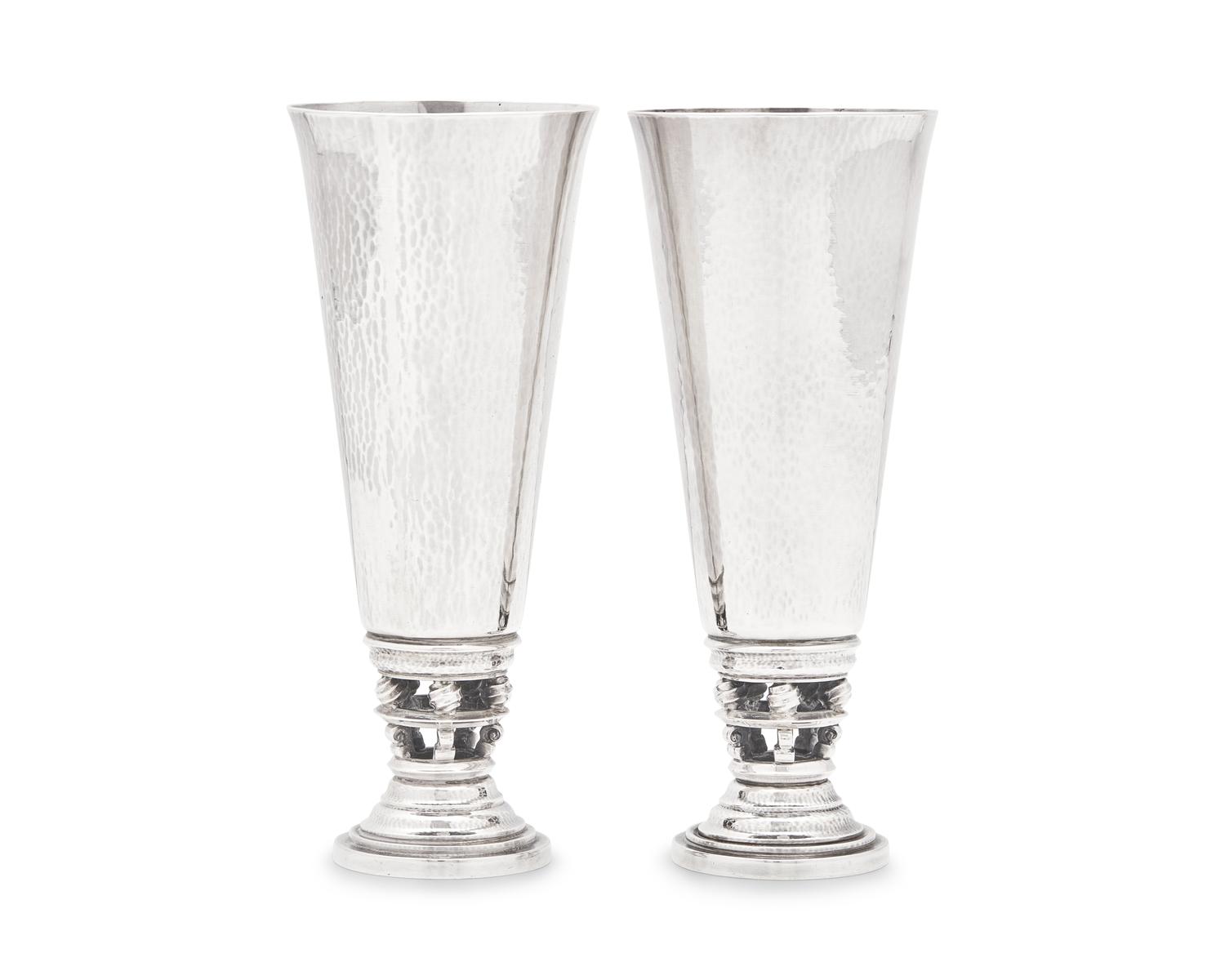 A Pair of Johan Rohde Designed Georg Jensen Silver Vases
