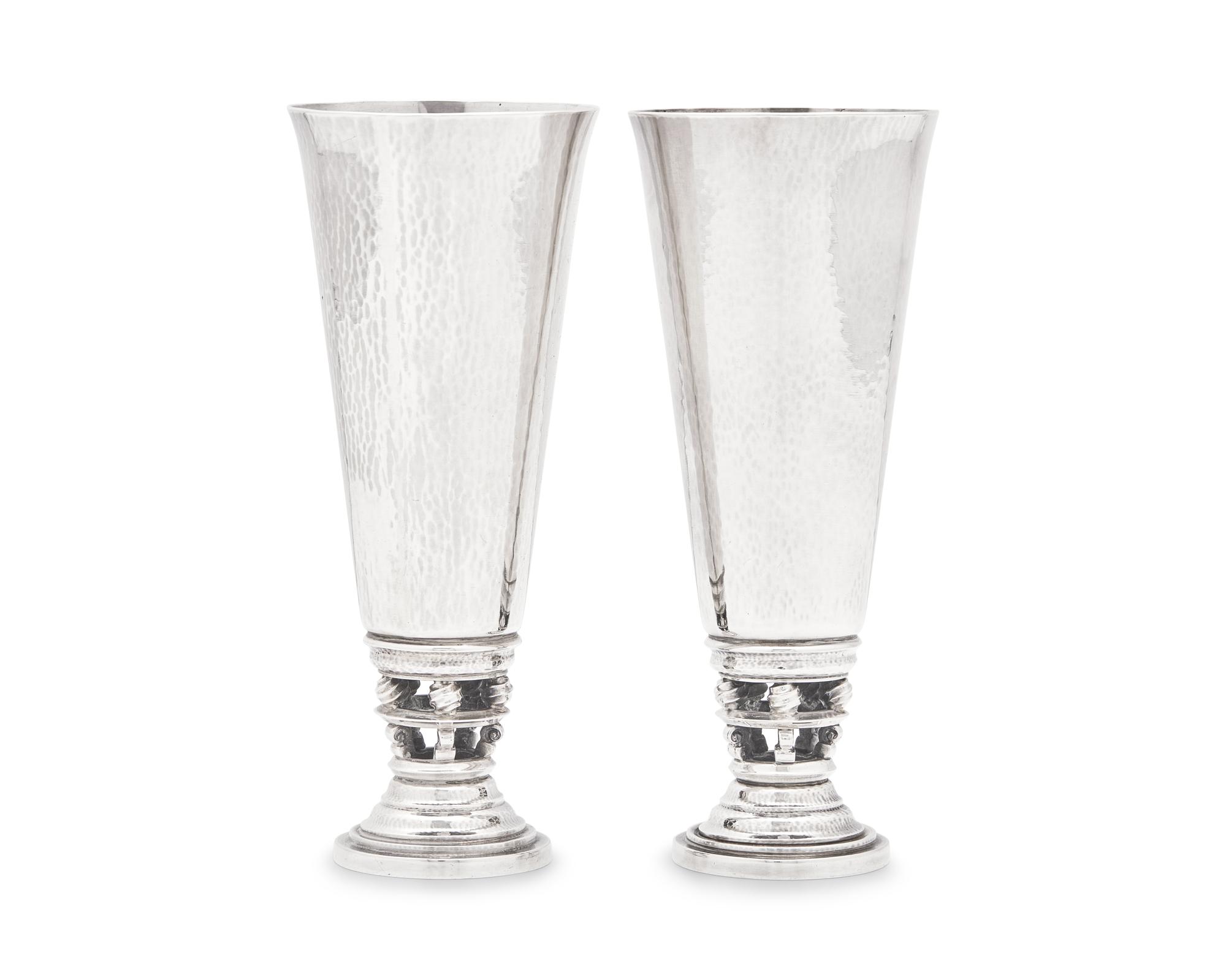A Pair of Johan Rohde Designed Georg Jensen Silver Vases