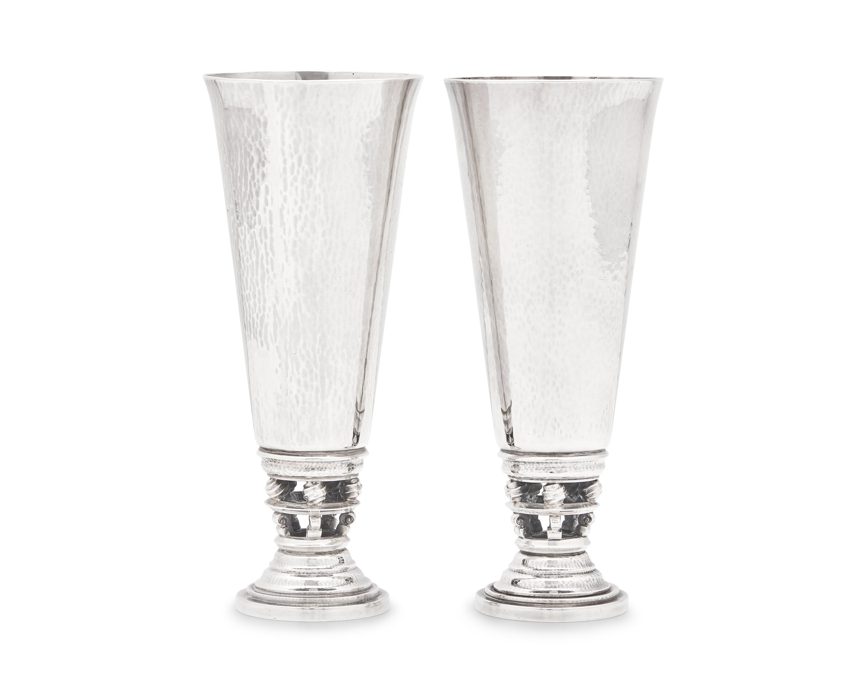 A Pair of Johan Rohde Designed Georg Jensen Silver Vases