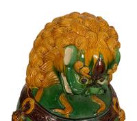 A Large Pair of Sançai-Glazed Porcelain Guardian Lions