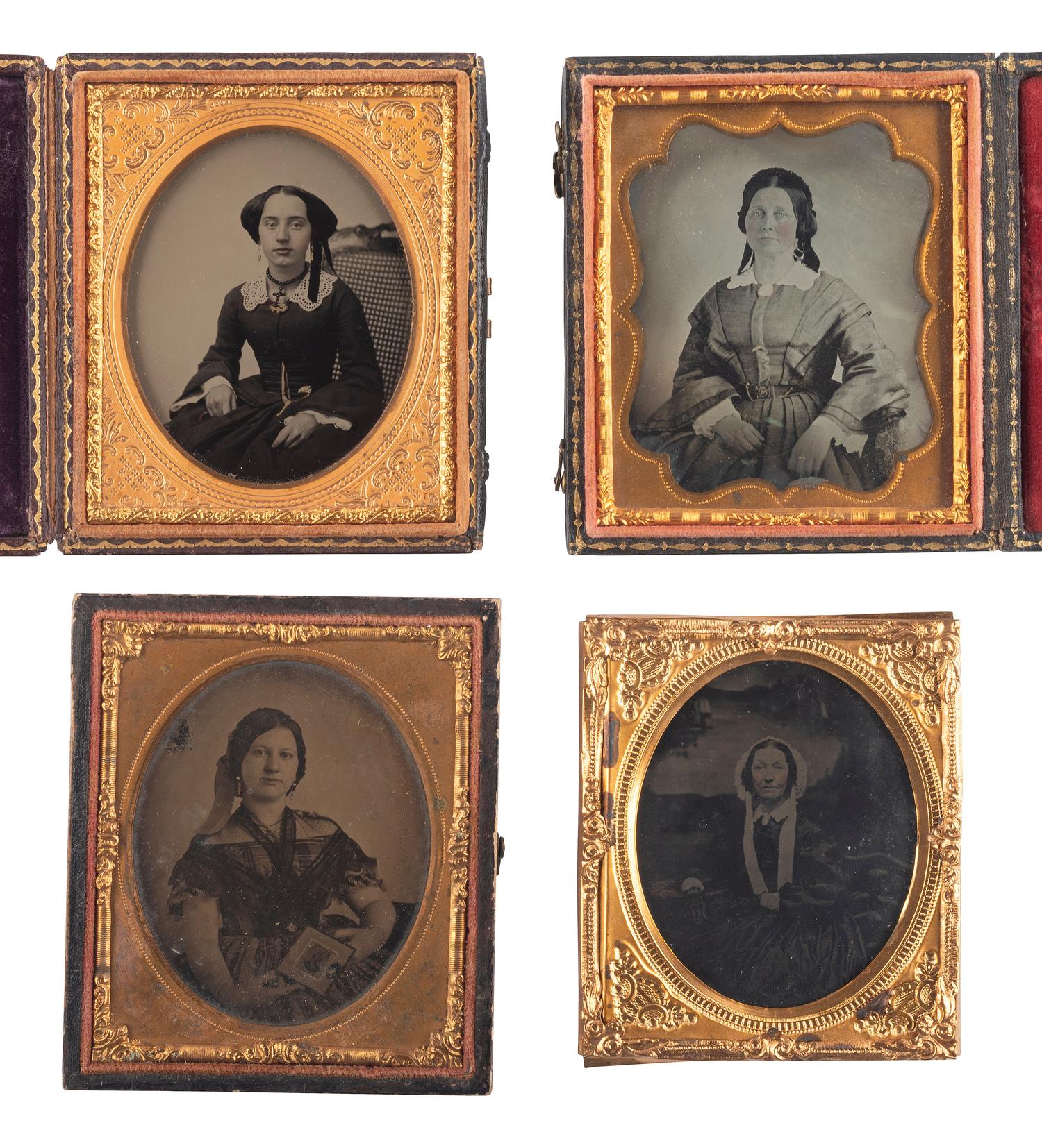 [EARLY PHOTOGRAPHY]. A group of 20 assorted portraits of women of varying ages, highlighted by half plate daguerreotype of two women, possibly sisters.