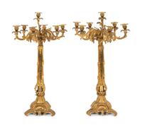 A Pair of Louis XV Style Gilt Bronze Seven-Light Candelabra