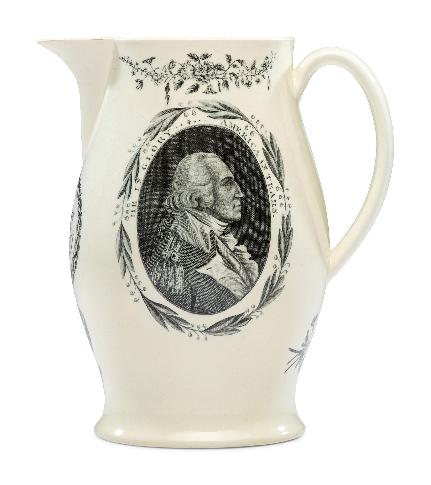 A Rare Liverpool Transfer-Printed Creamware 'Thomas Jefferson' Pitcher