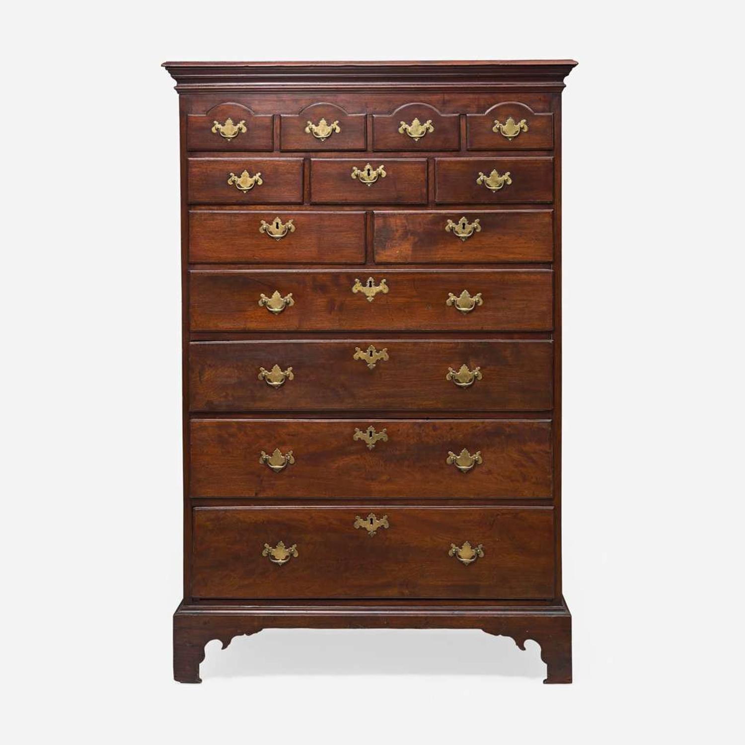 A Chippendale carved walnut tall chest of drawers Probably Chester County, PA, circa 1770