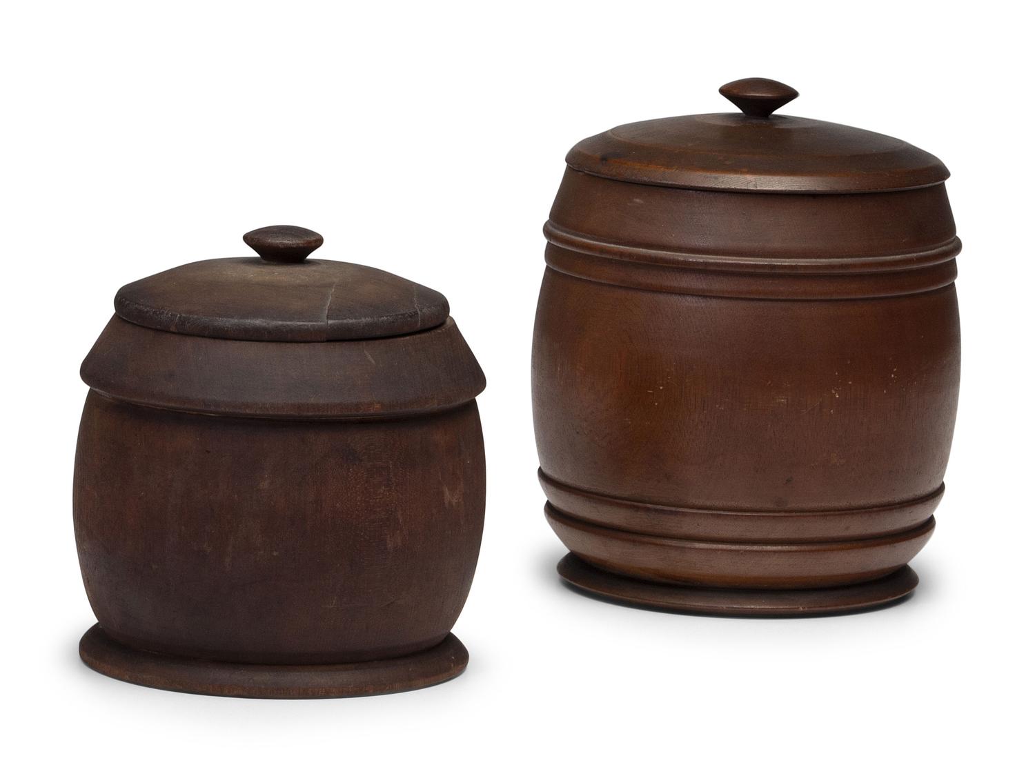 Two Treenware Lidded Jars
