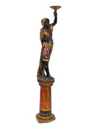 An Italian Carved and Painted Torchere of a Moor on a Pedestal Base — 19TH CENTURY