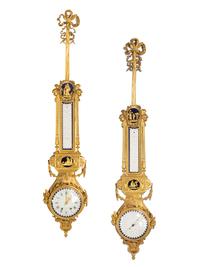 A French Gilt Bronze, Blue Steel, and Enamel Cartel d'Applique and Barometer