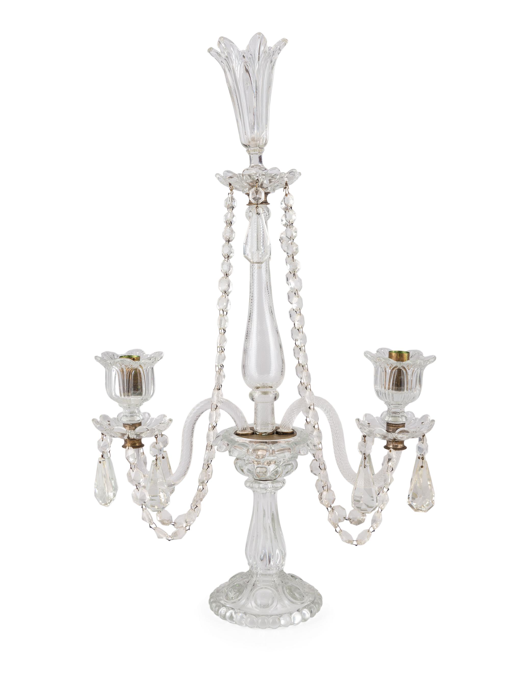 A Neoclassical Cut-Crystal Two-Light Candelabrum