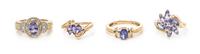 A Collection of 14 Karat Yellow Gold, Tanzanite and Diamond Rings, 9.30 dwts.