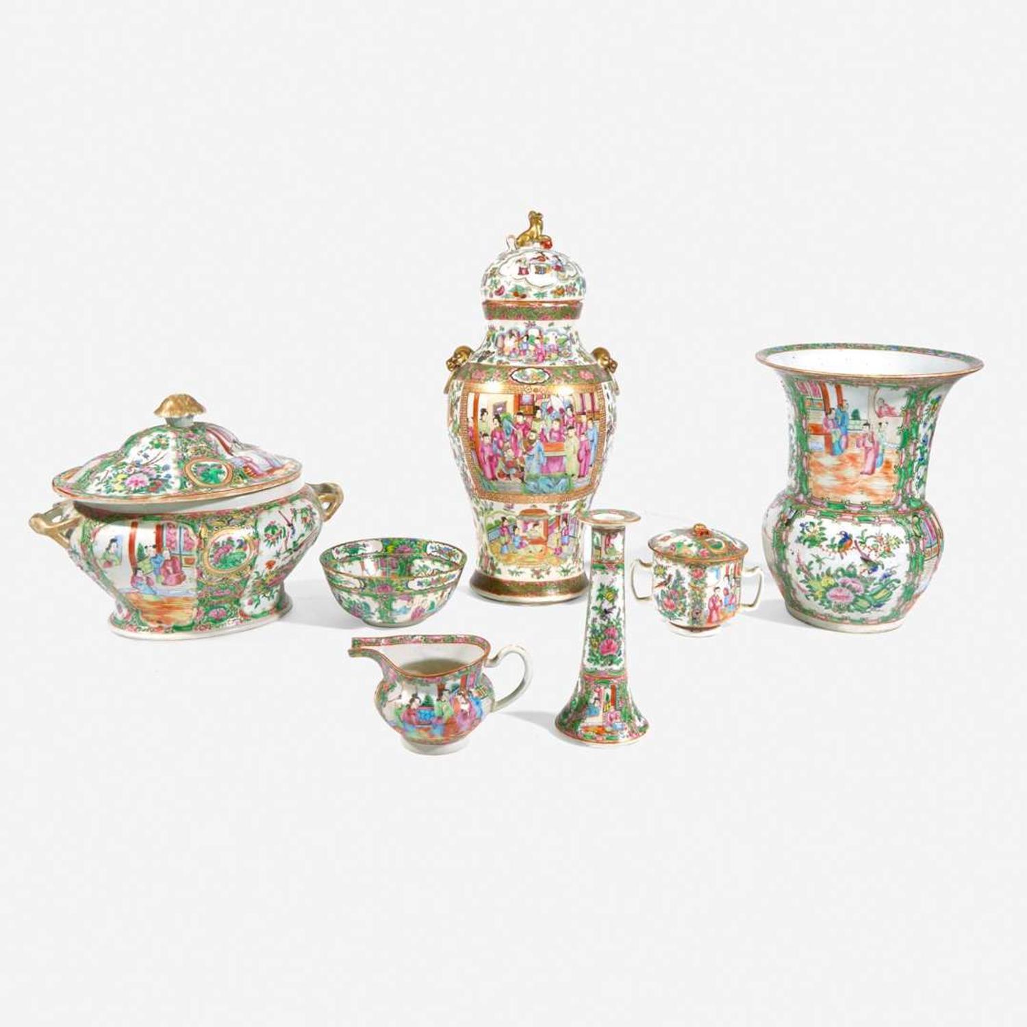 A group of seven Chinese Export porcelain Rose Medallion tablewares 19th century