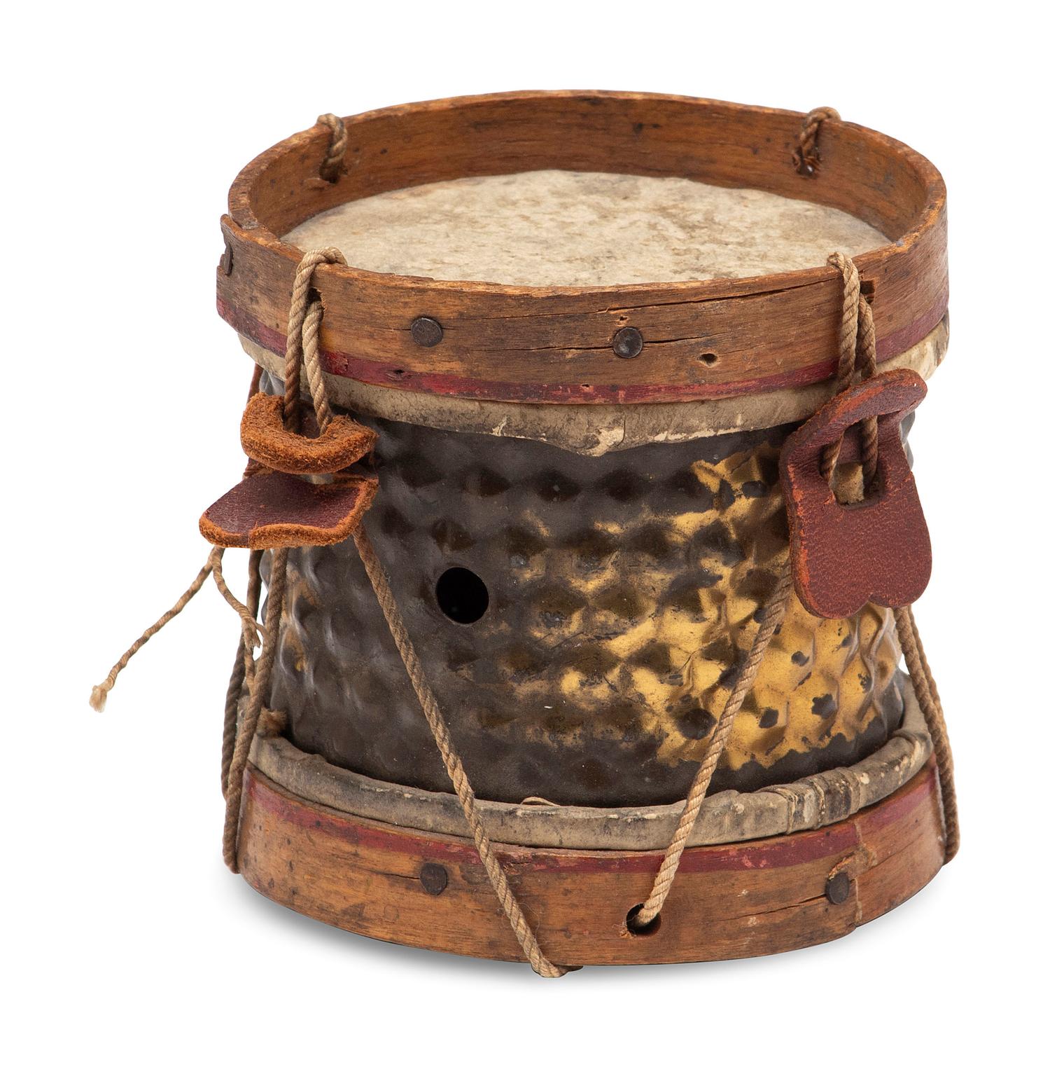 A Miniature Metal Mounted Snare Drum