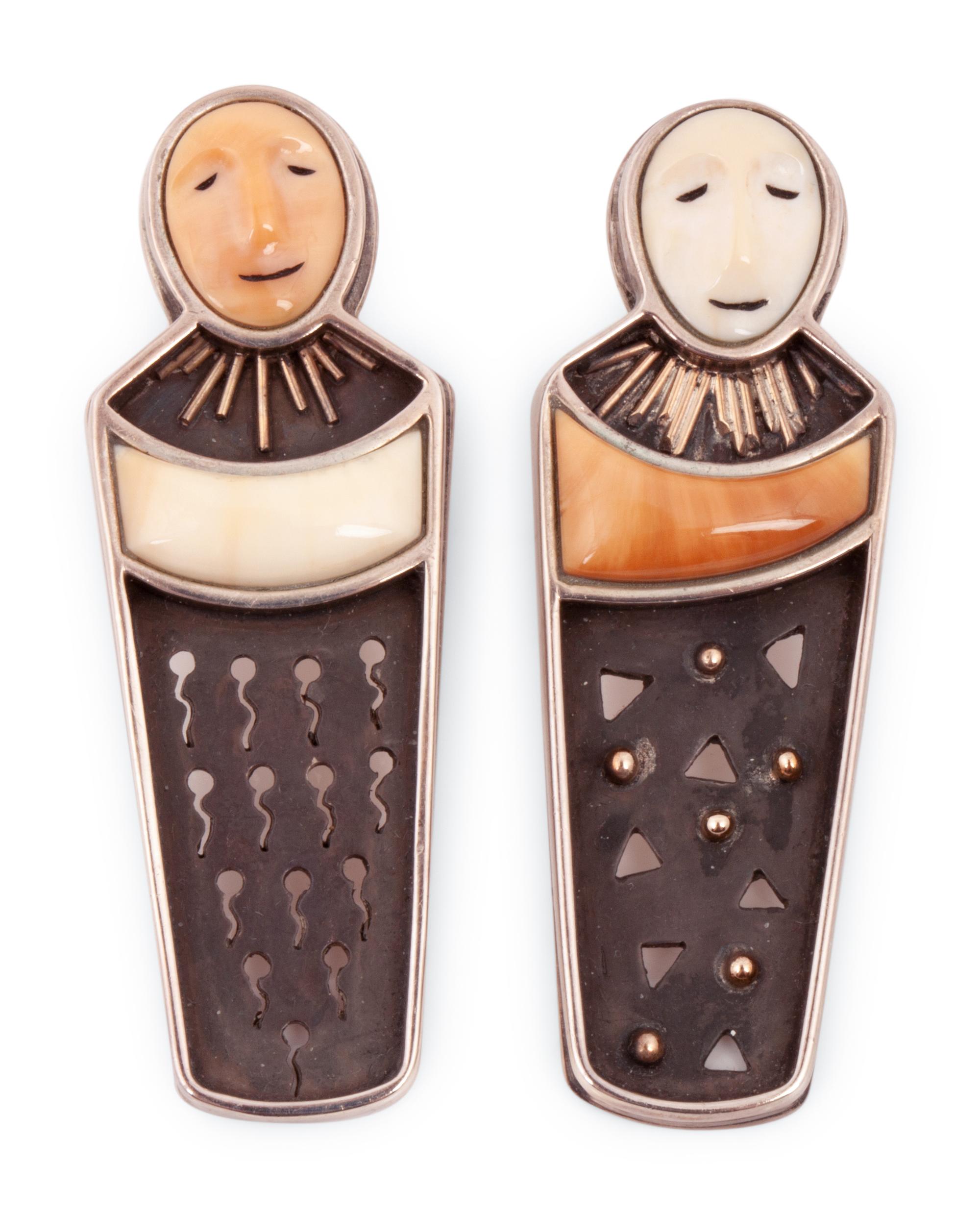 Sterling Silver Figural Post Earrings, Accented with 14k Gold