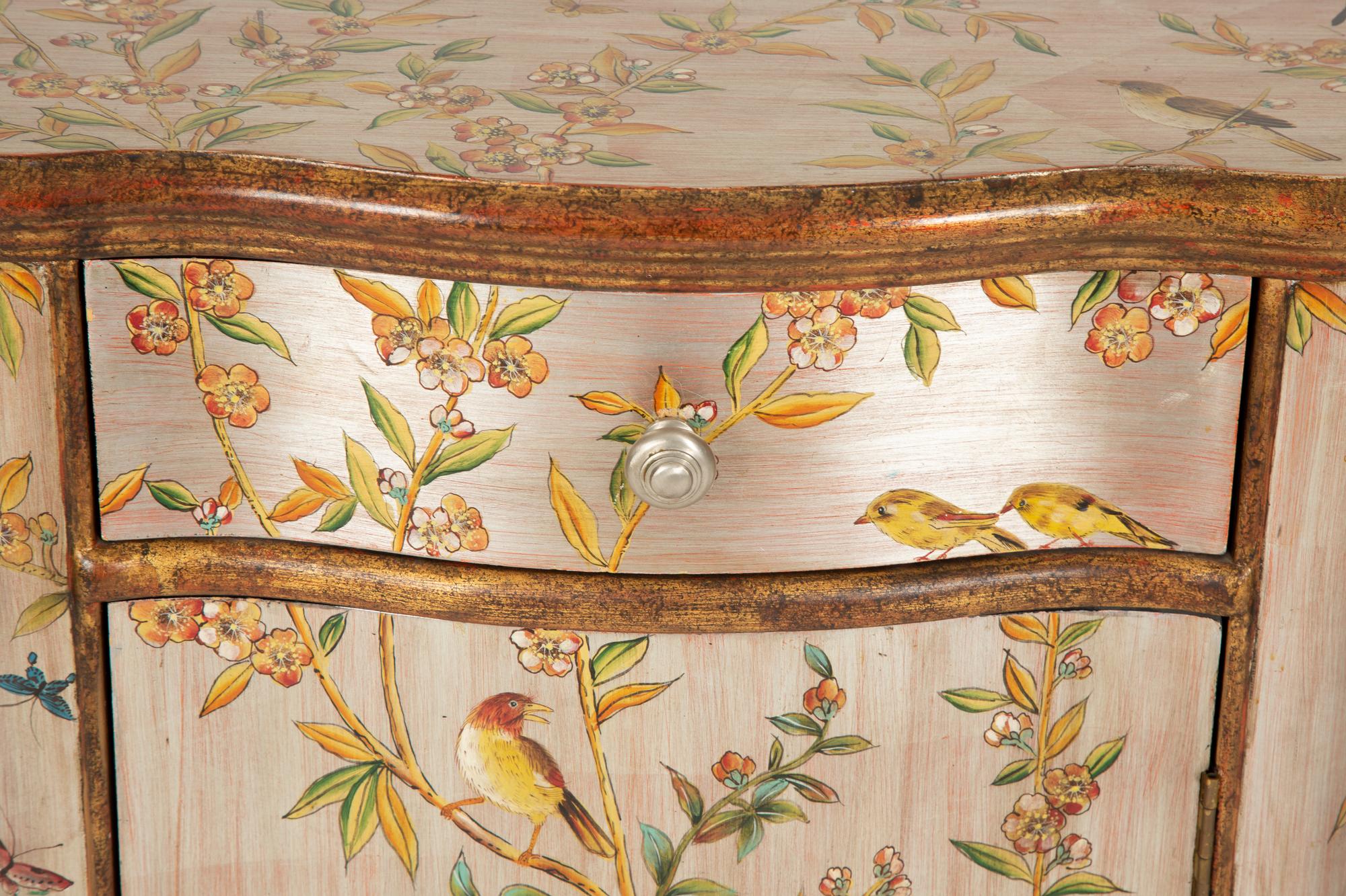 A Silvered and Chinoiserie Decorated Serpentine Console Cabinet