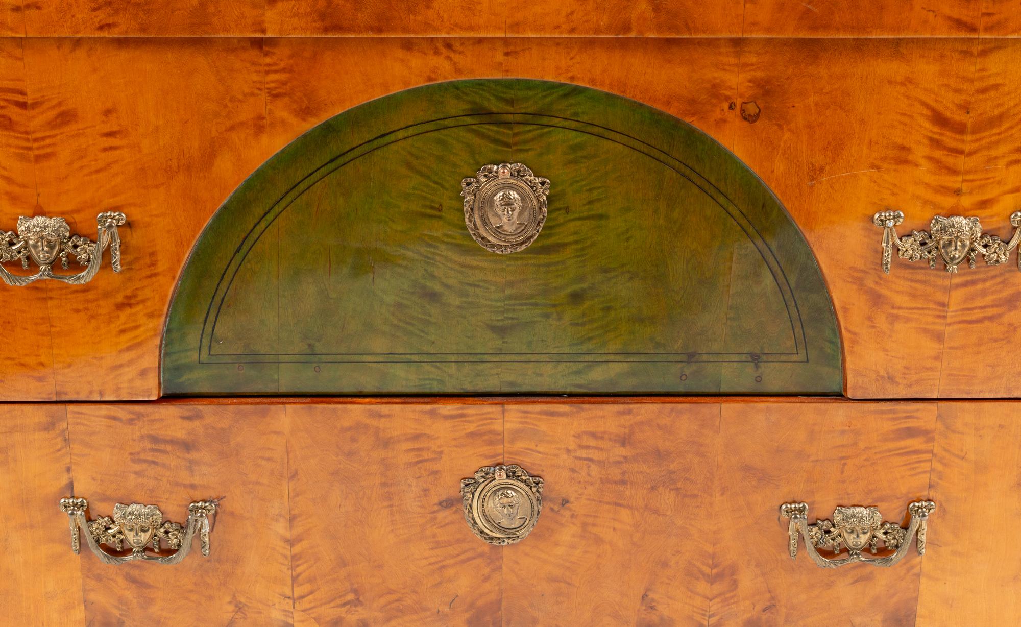 A Baltic Neoclassical Gilt Metal Mounted and Part Green-Stained Birch Commode