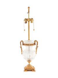 A Gilt Metal and Cut Glass Urn Mounted as a Lamp